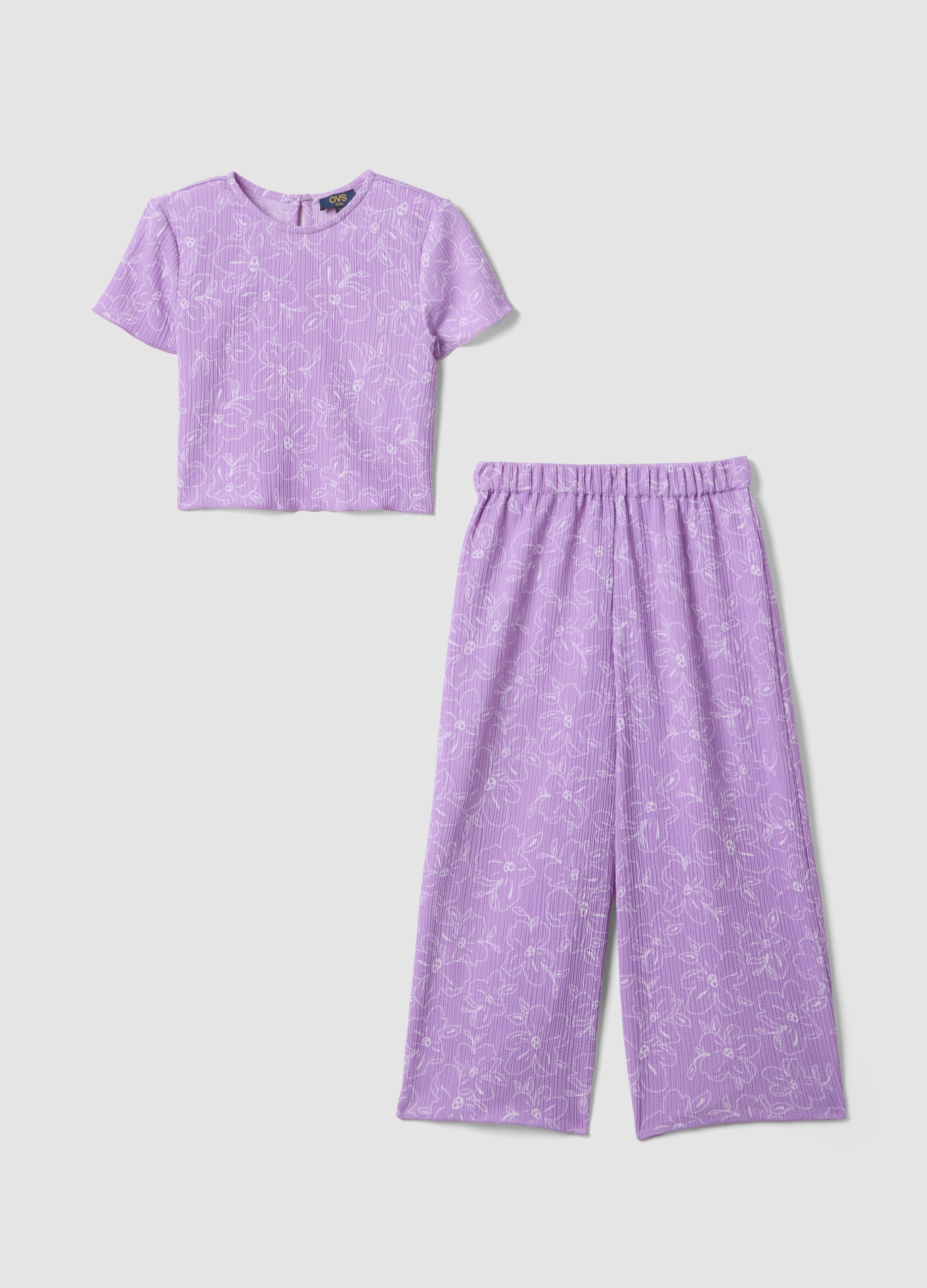 OVS KIDS, Conjunto De Niña En Tejido Elástico Morado Con Estampado Floral, Niña, Lila claro, Talla: 9-10