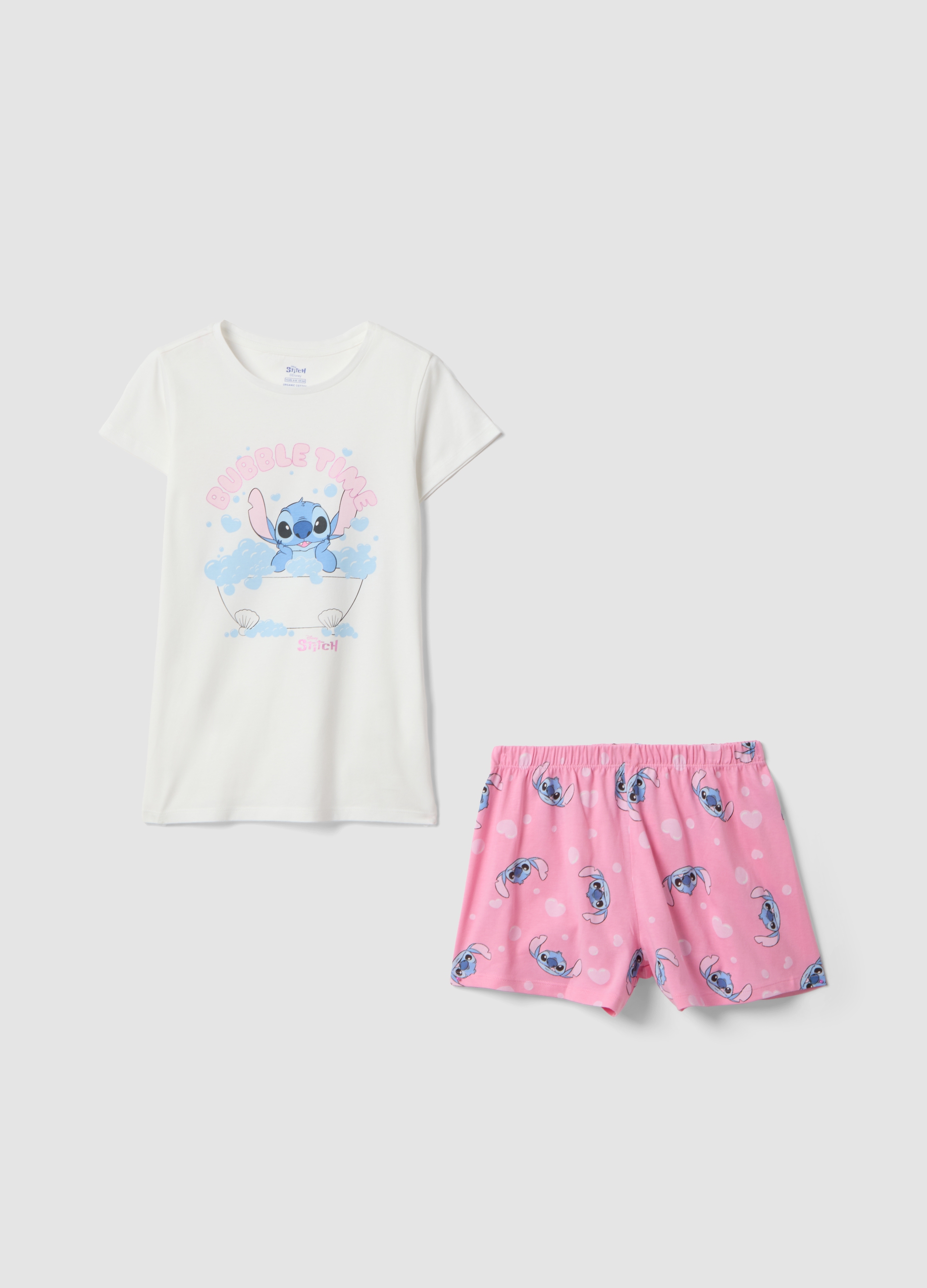 DISNEY, Pijama Corto Infantil De Algodón Puro Multicolor Con Stitch, Niña, Pink/White, Talla: 9-10