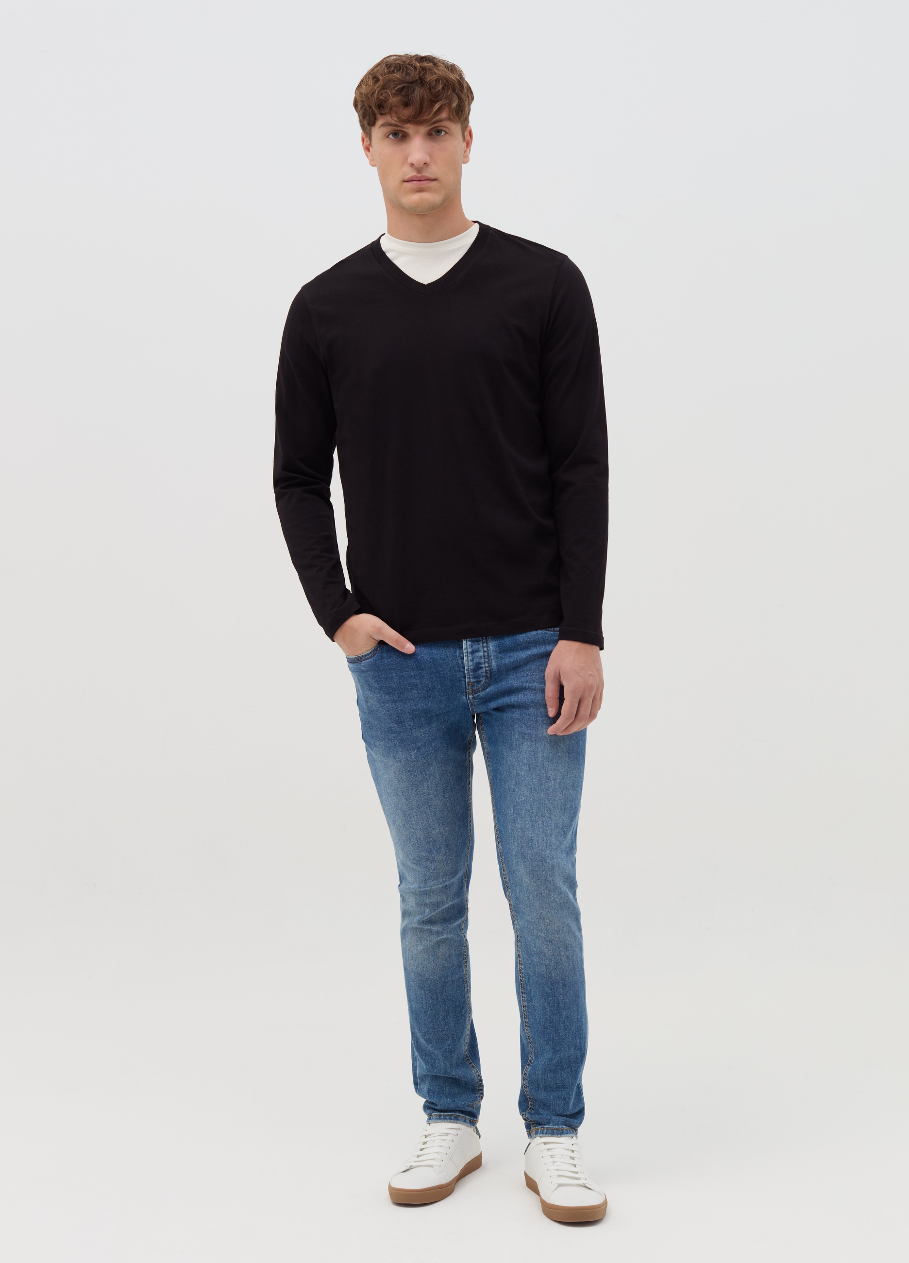 Vaqueros Skinny Fit Con Cinco Bolsillos, Hombre, Lavado medio, Talla: 44