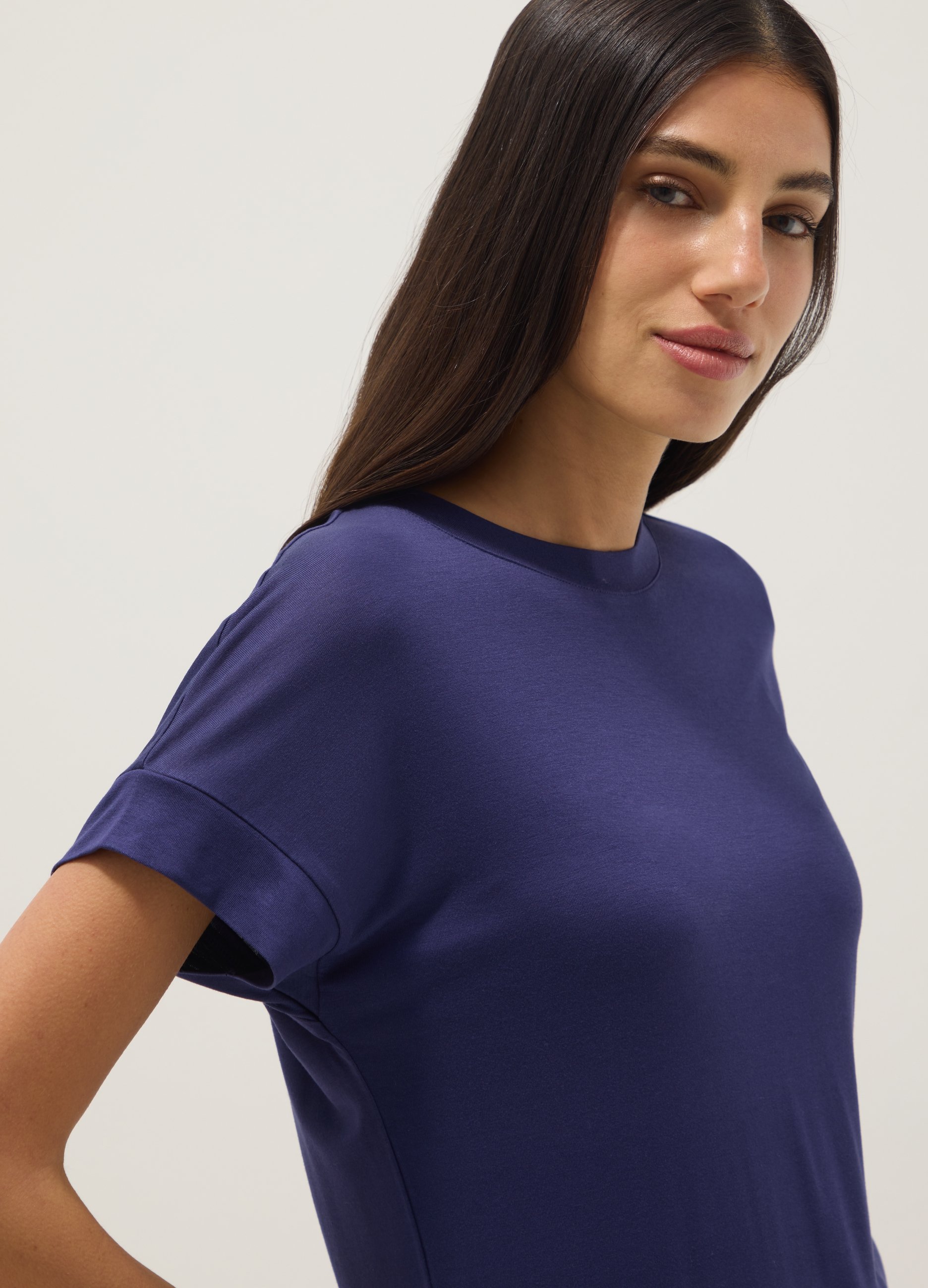 OVS, T-shirt Blu A Maniche Corte In Viscosa Elasticizzato, Donna, Viola, Taglia: S