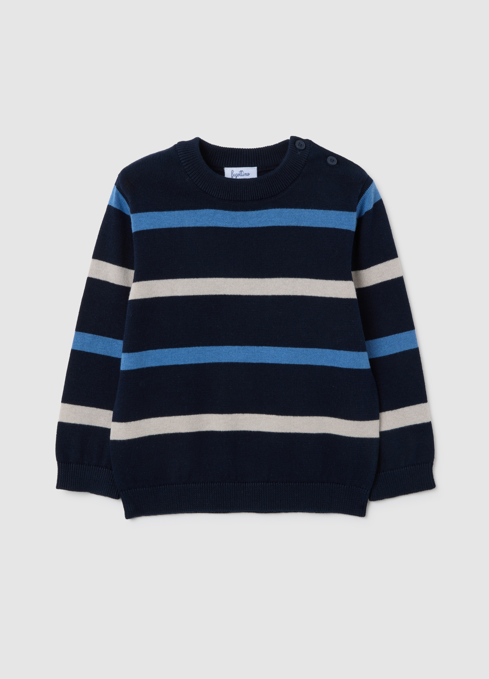 OVS, Multifarbiger Kinderpullover Aus Reiner Baumwolle Mit Regulärer Passform, Junge, Blau/Beige, Größe: 12-18