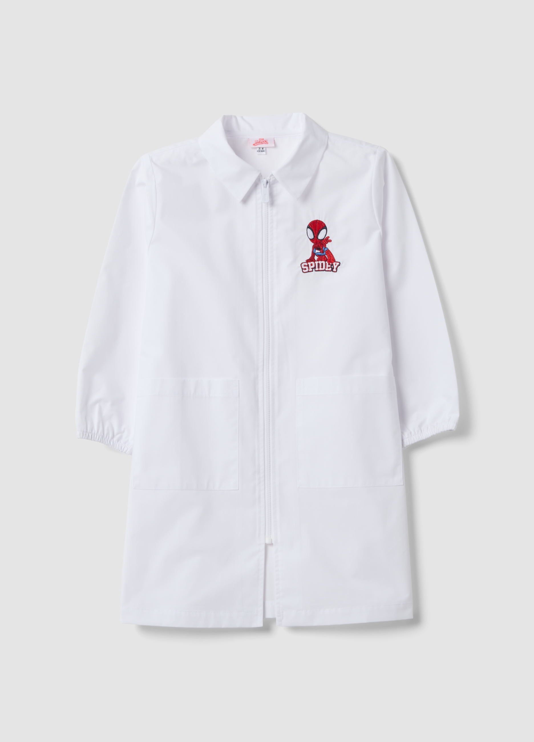 MARVEL, Grembiule Bianco Da Asilo Con Zip E Ricamo Marvel Spider-man Per Bambino, Bianco, Taglia: 3-4