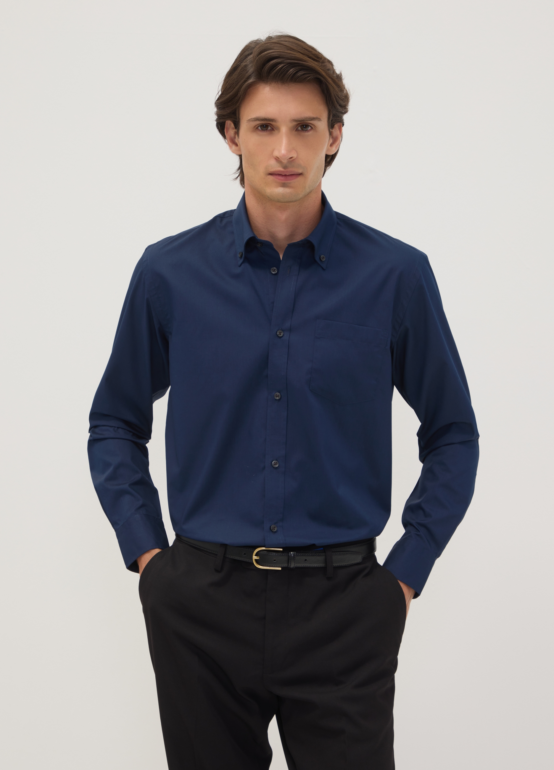 OVS, Camicia Blu Regular Fit Con Collo Button-down Easy Iron, Uomo, Blu, Taglia: 41