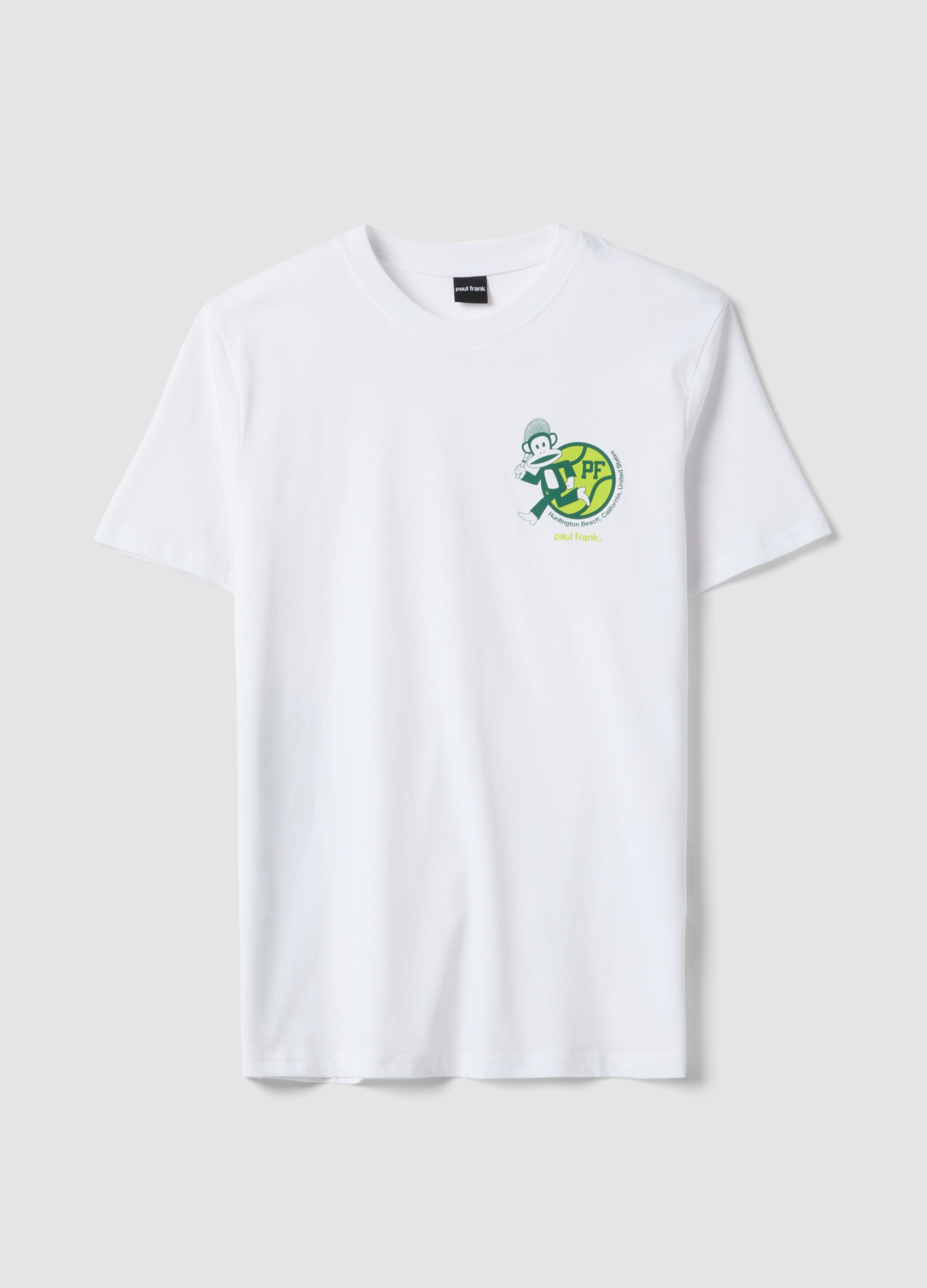 OVS, T-shirt Bianca Con Stampa Paul Frank In Puro Cotone Regular Fit, Uomo, Bianco, Taglia: M