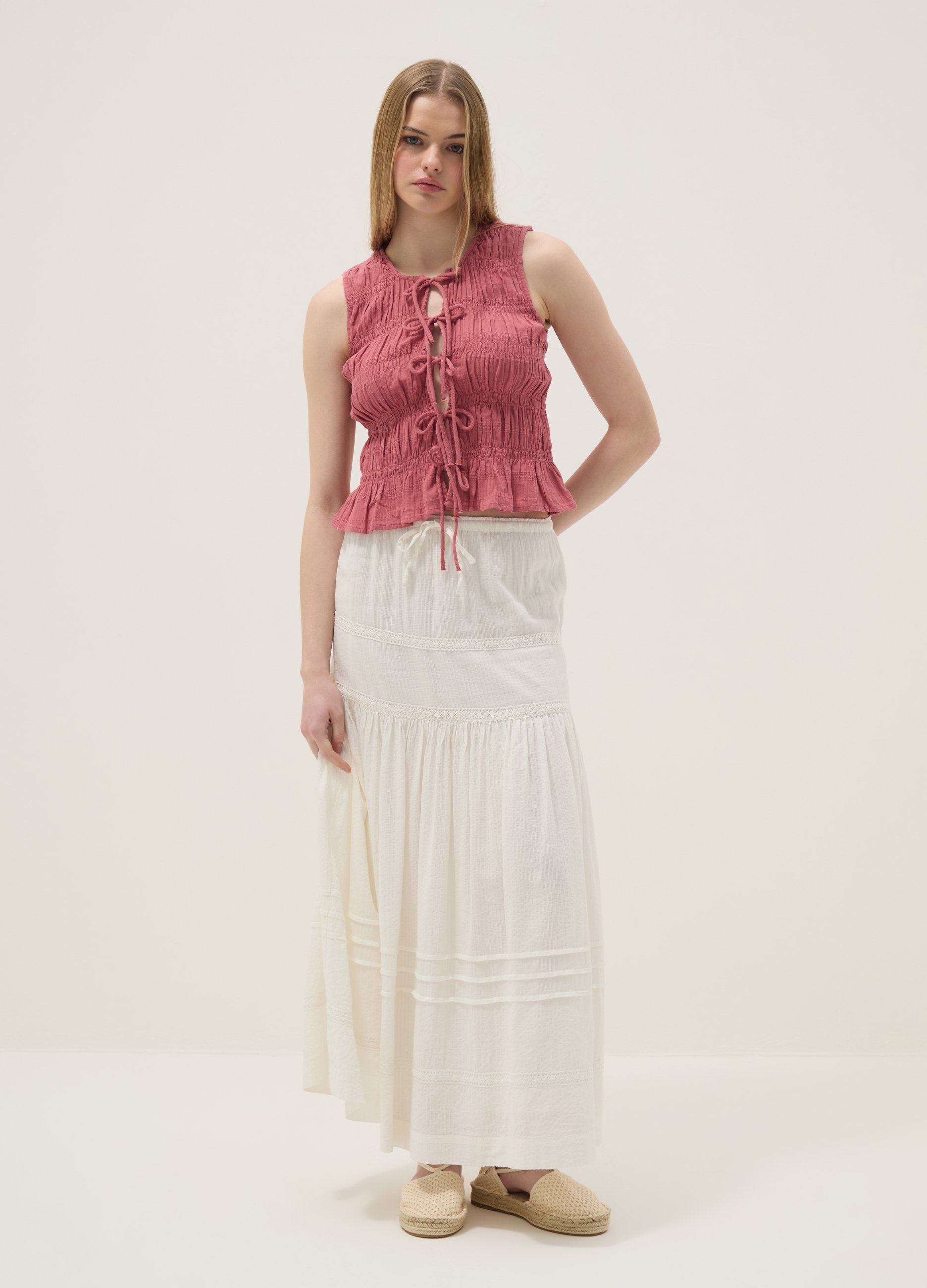 B.ANGEL, Blusa Rosa De Algodón Puro Regular Fit Con Cierre De Lazos, Mujer, Rosa Oscuro, Talla: 34