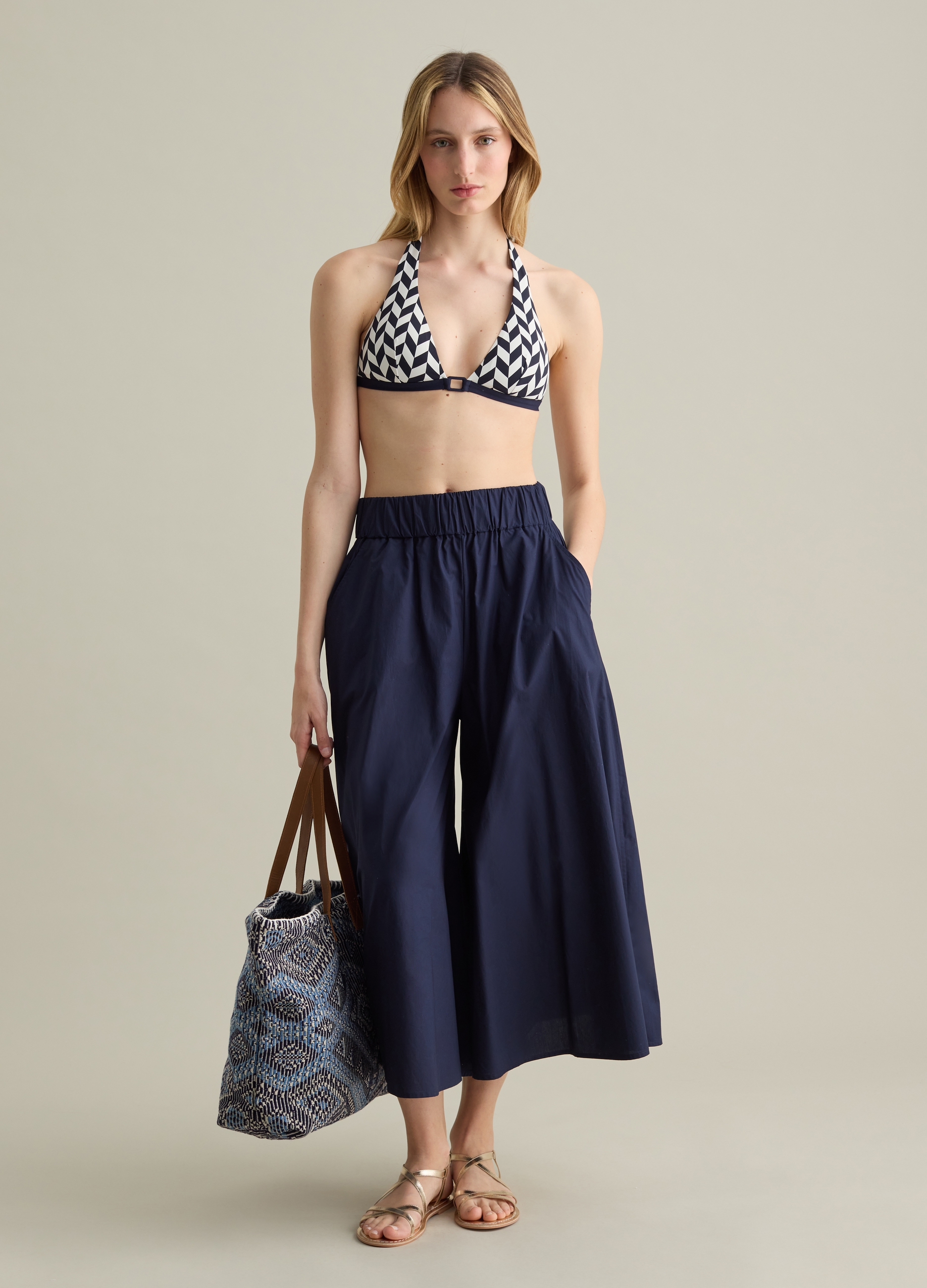 PIOMBO, Top Bikini Da Donna In Tessuto Elasticizzato Con Stampa Geometrica, Blu, Taglia: 4