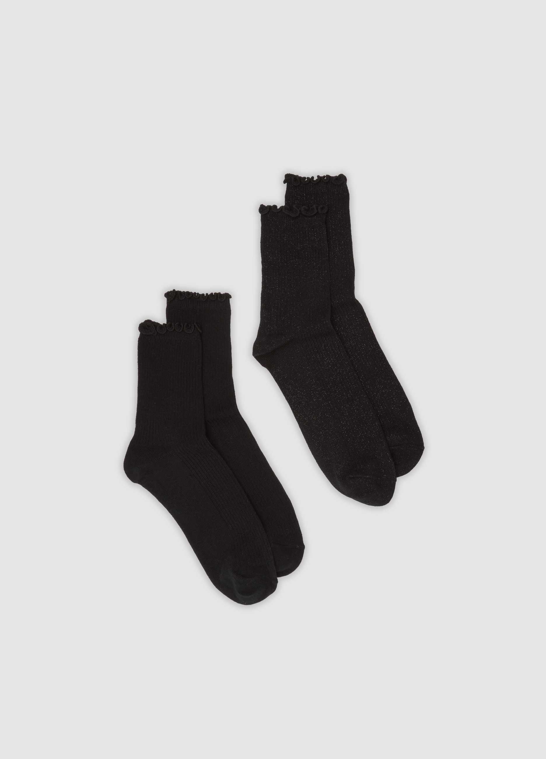 OVS, Bipack Di Calzini Neri In Cotone Organico Elasticizzato Con Bordo Smerlato, Donna, Nero, Taglia: 39-41