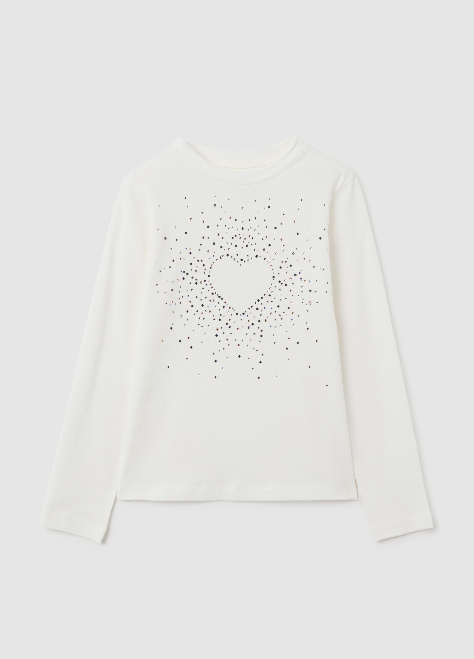 OVS, Maglia Da Bambina In Cotone Bianco Con Strass, Bianco, Taglia: 3-4