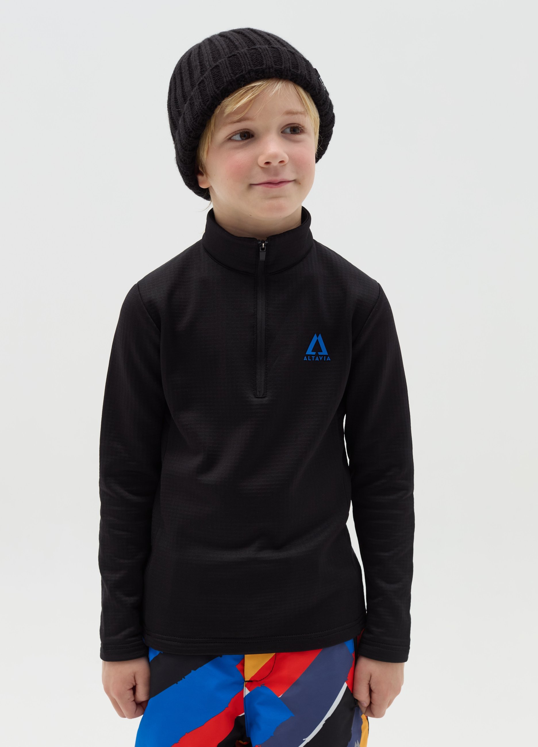 ALTAVIA, Pile Waffle Half Zip Altavia With Deborah Compagnoni, Bambino, Nero, Taglia: 6