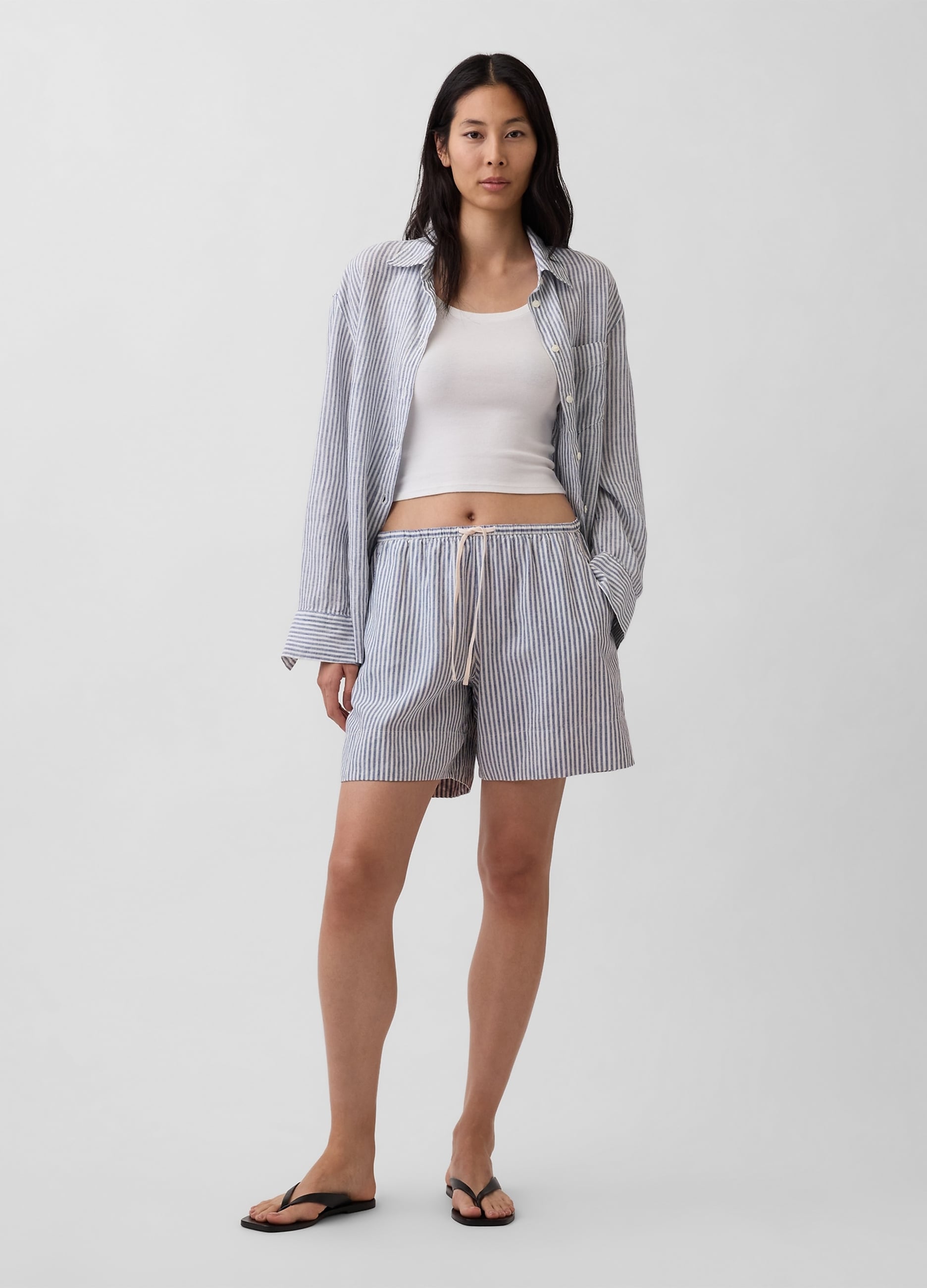 GAP, Shorts In Misto Lino, Donna, Nero, Taglia: XS