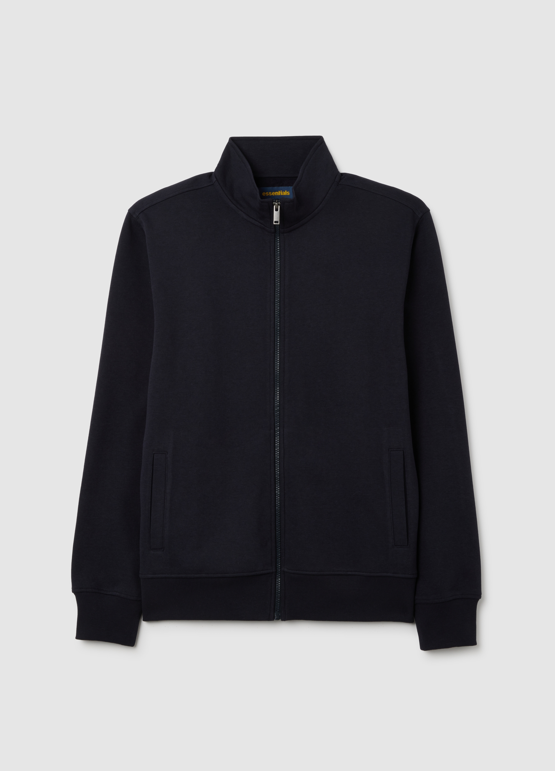 Felpa In Misto Cotone Blu Con Zip, Hombre, Azul oscuro, Talla: S