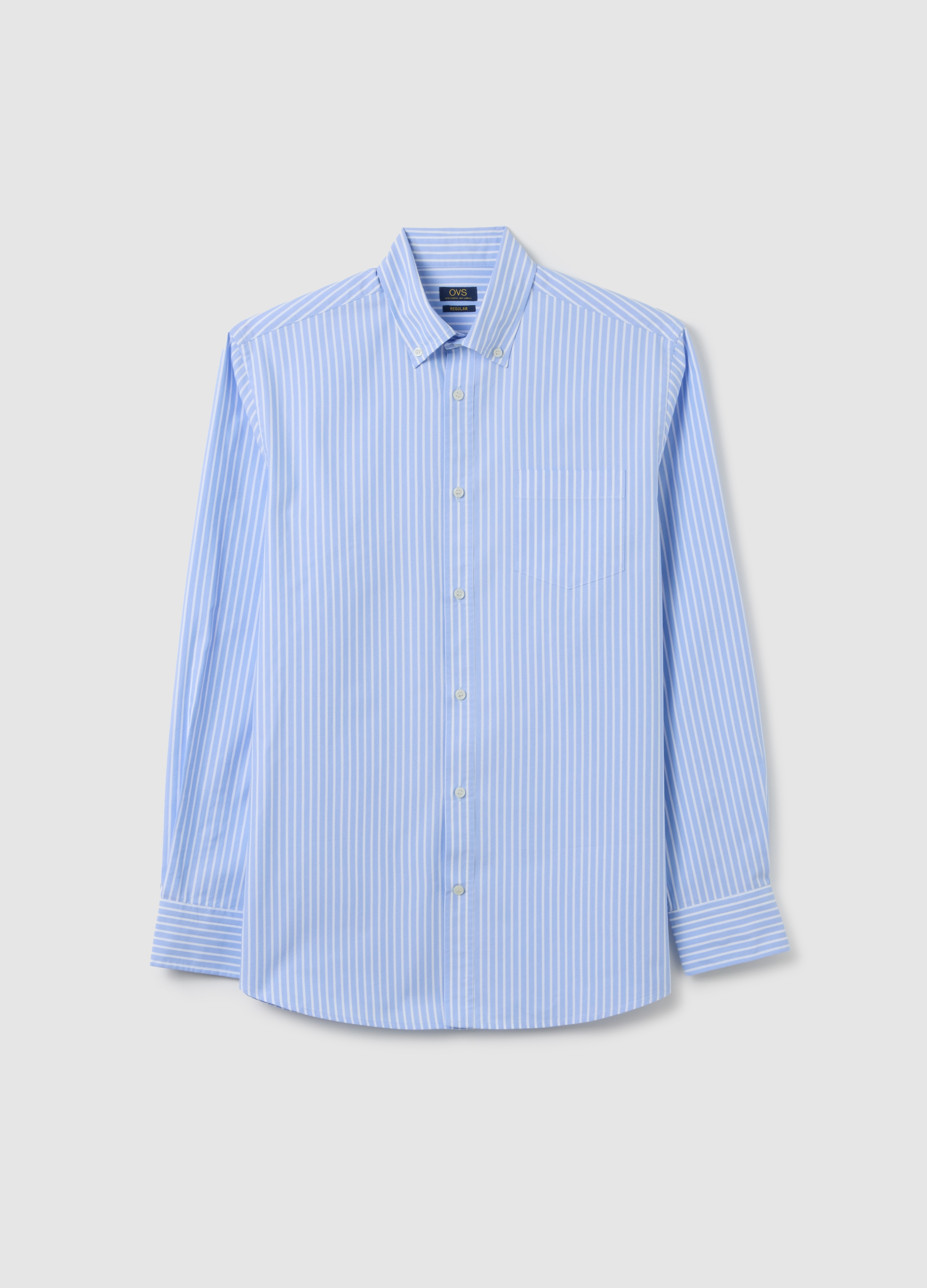 OVS, Camisa De Mezcla De Algodón Multicolor Ajuste Regular Fácil Planchado, Hombre, Blanco/azul claro, Talla: 39