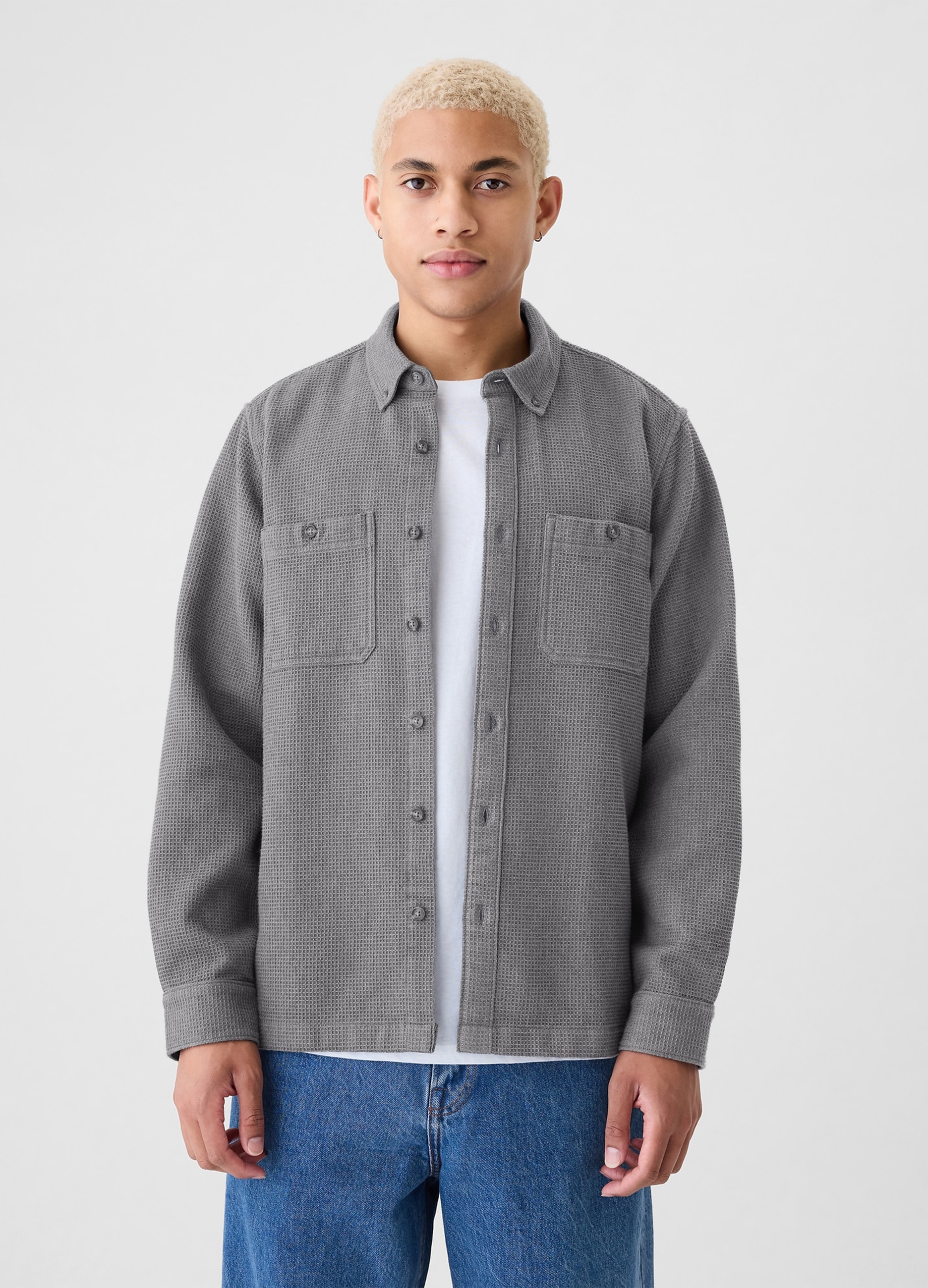 GAP, Camicia Button-down Con Trama Waffle, Uomo, Grigio, Taglia: XXL