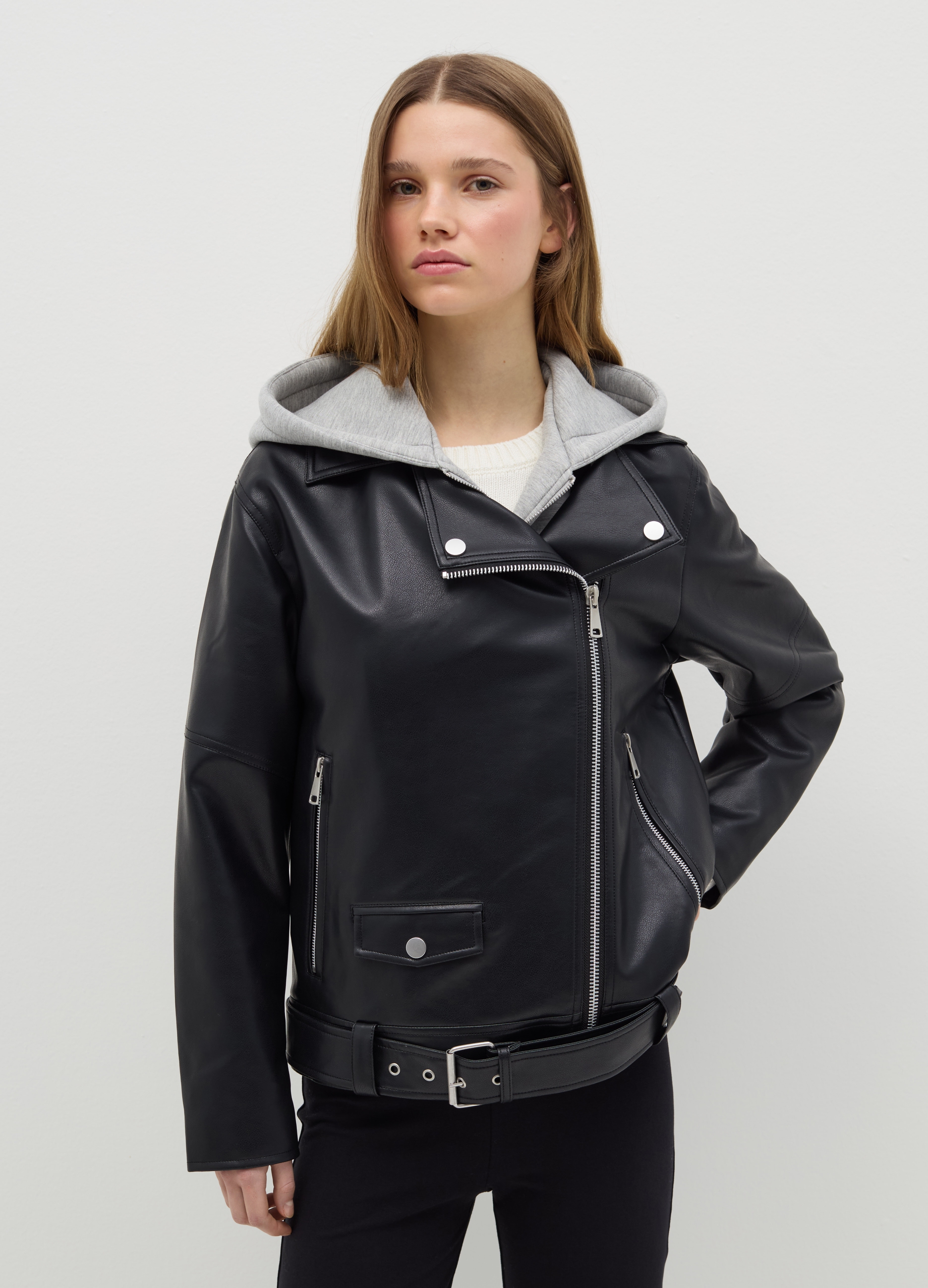 OVS, Giacca Chiodo Nera Con Felpa Interna, Donna, Nero, Taglia: XS