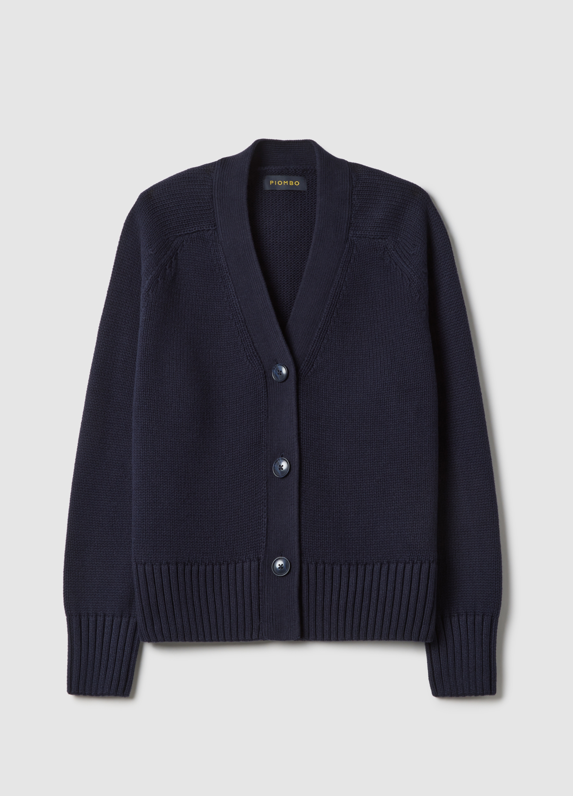 PIOMBO, Cárdigan Azul De Algodón Puro Con Escote Profundo En V, Mujer, Azul marino, Talla: 34