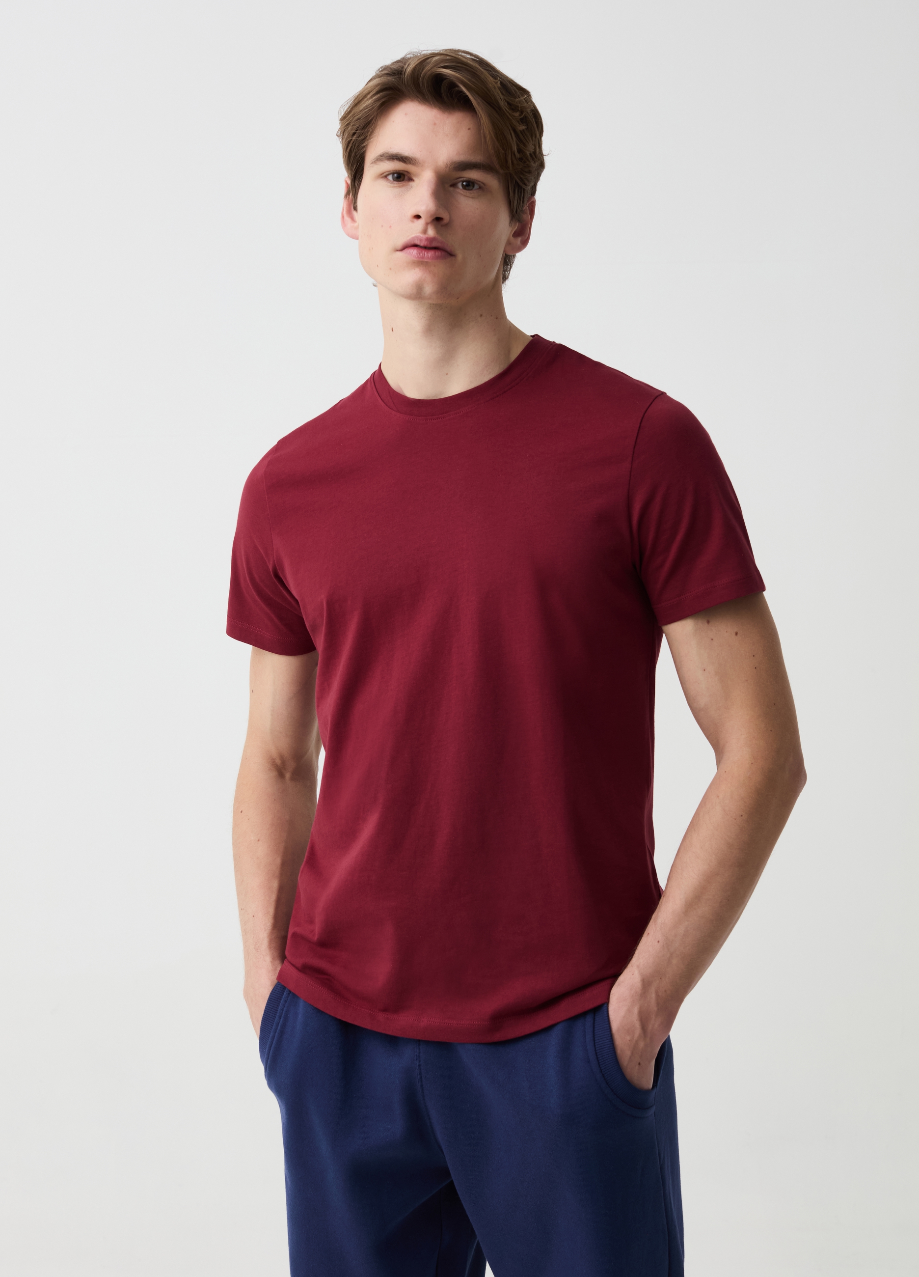OVS , T-shirt In Cotone Bio Con Scollo Rotondo, Uomo, Rosso, Taglia: S