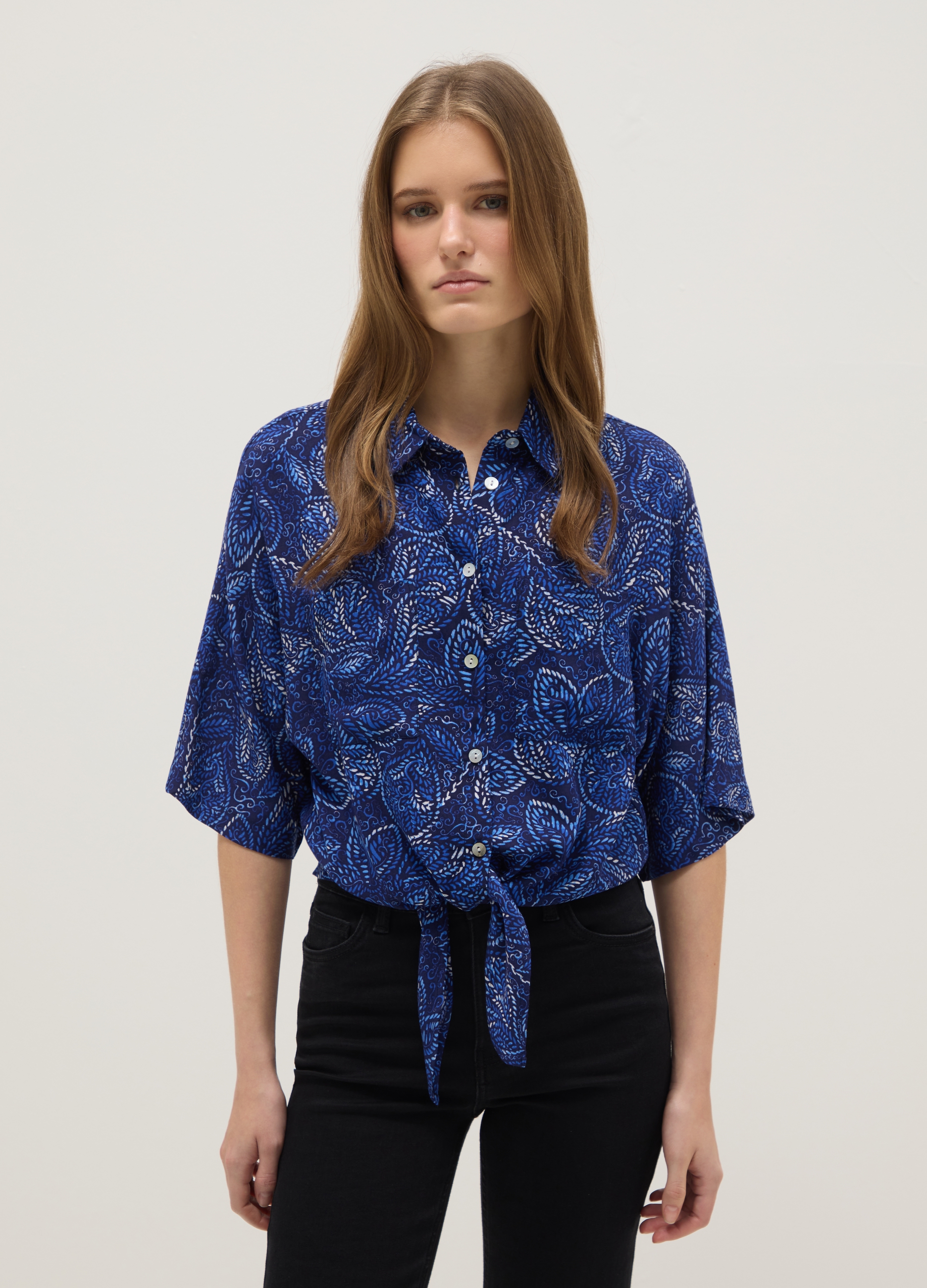 Camisa De Rayas Multicolores Regular Fit De Pura Viscosa, Mujer, Azul/Blanco, Talla: 42