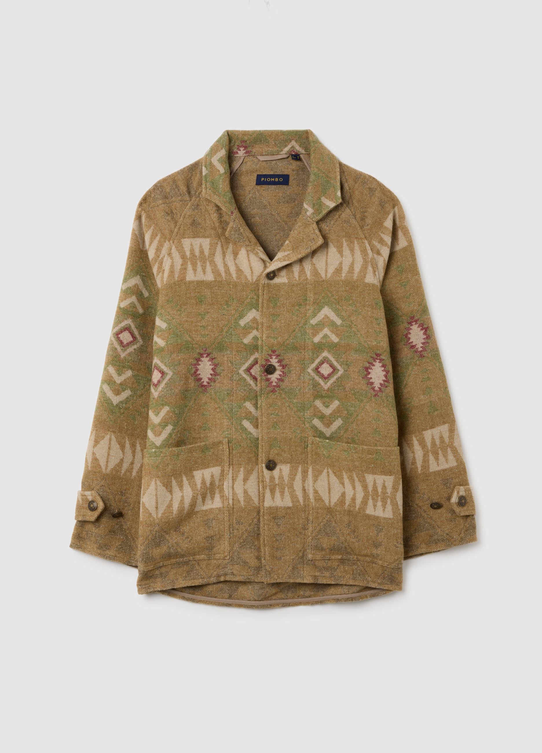 Giacca Shacket Beige Con Fanstasie E Zip, Hombre, Beige/Verde, Talla: M