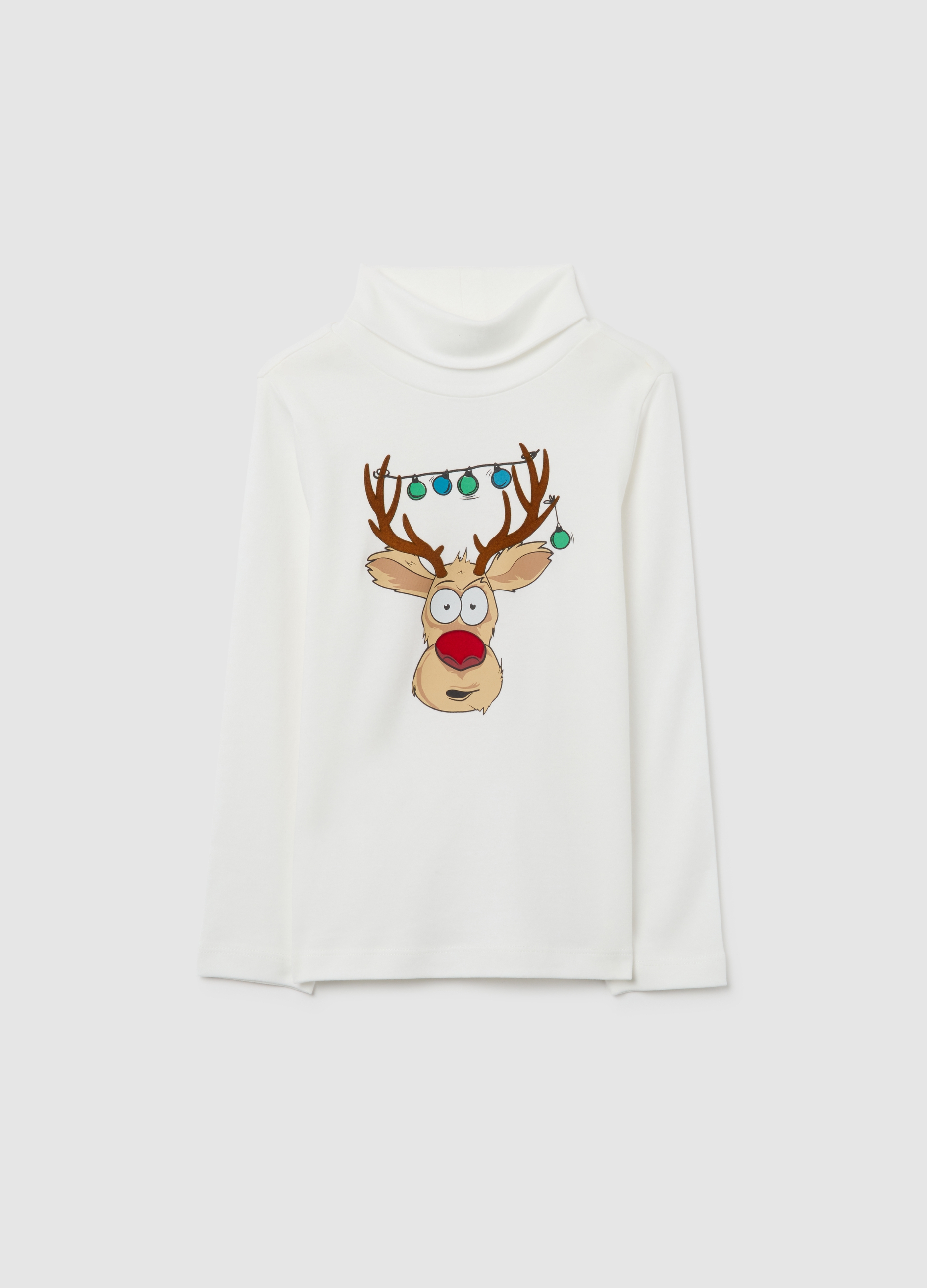 OVS KIDS, Camiseta Infantil De Algodón Puro Blanca Regular Fit Con Reno, Niño, Blanco óptico, Talla: 7-8