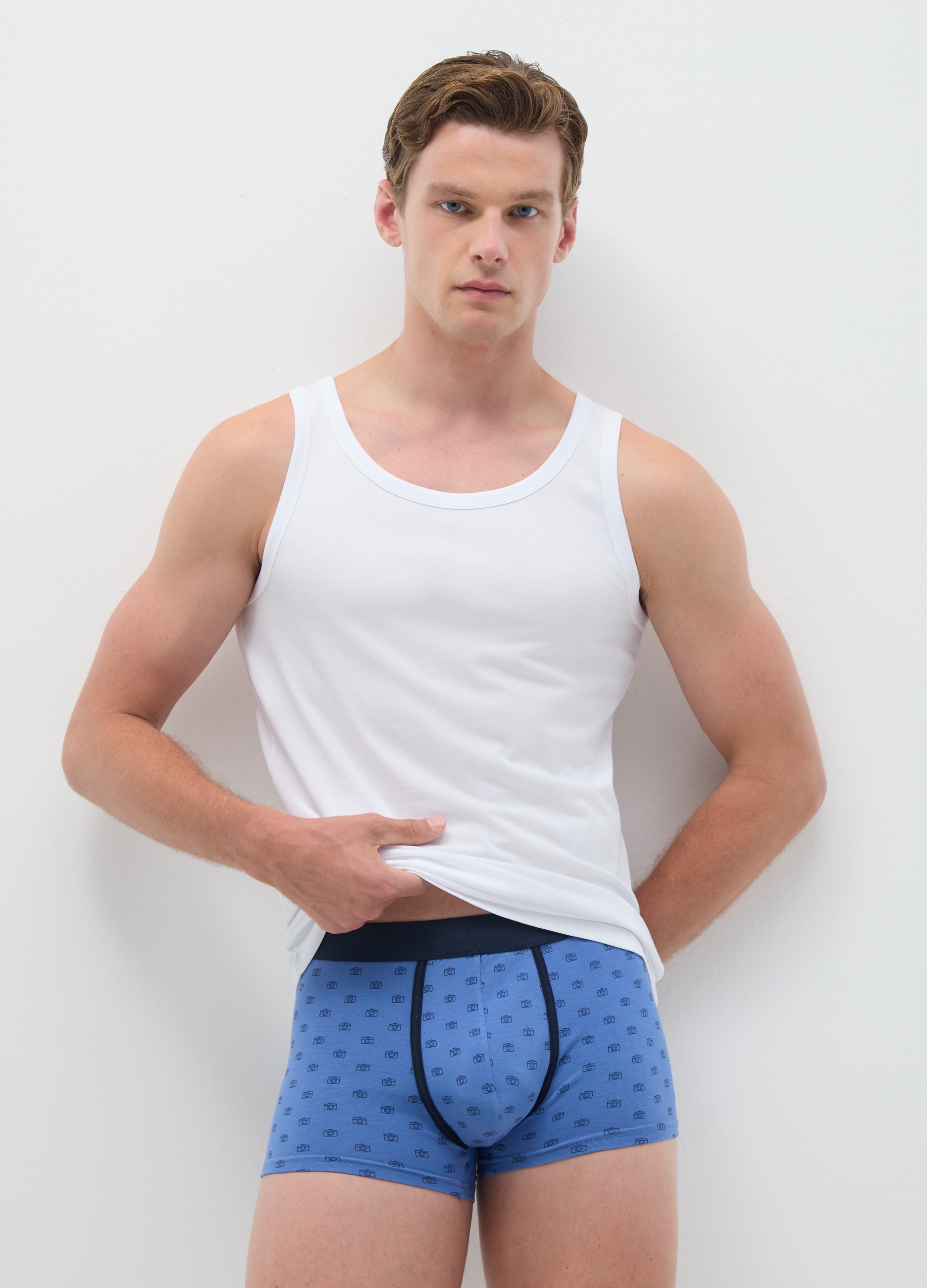 Boxer De Algodón Elástico Azul, Hombre, Azul marino, Talla: S