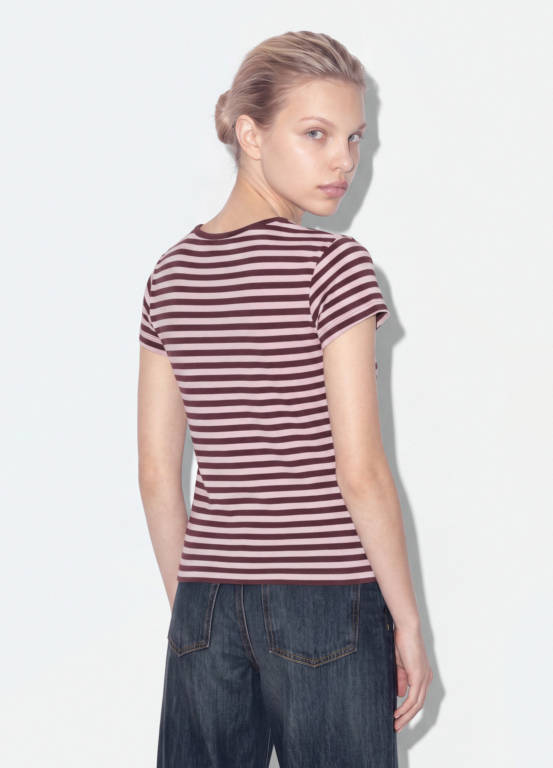 B.ANGEL, T-shirt Marrone In Puro Cotone A Girocollo Con Righe, Donna, Marrone, Taglia: M