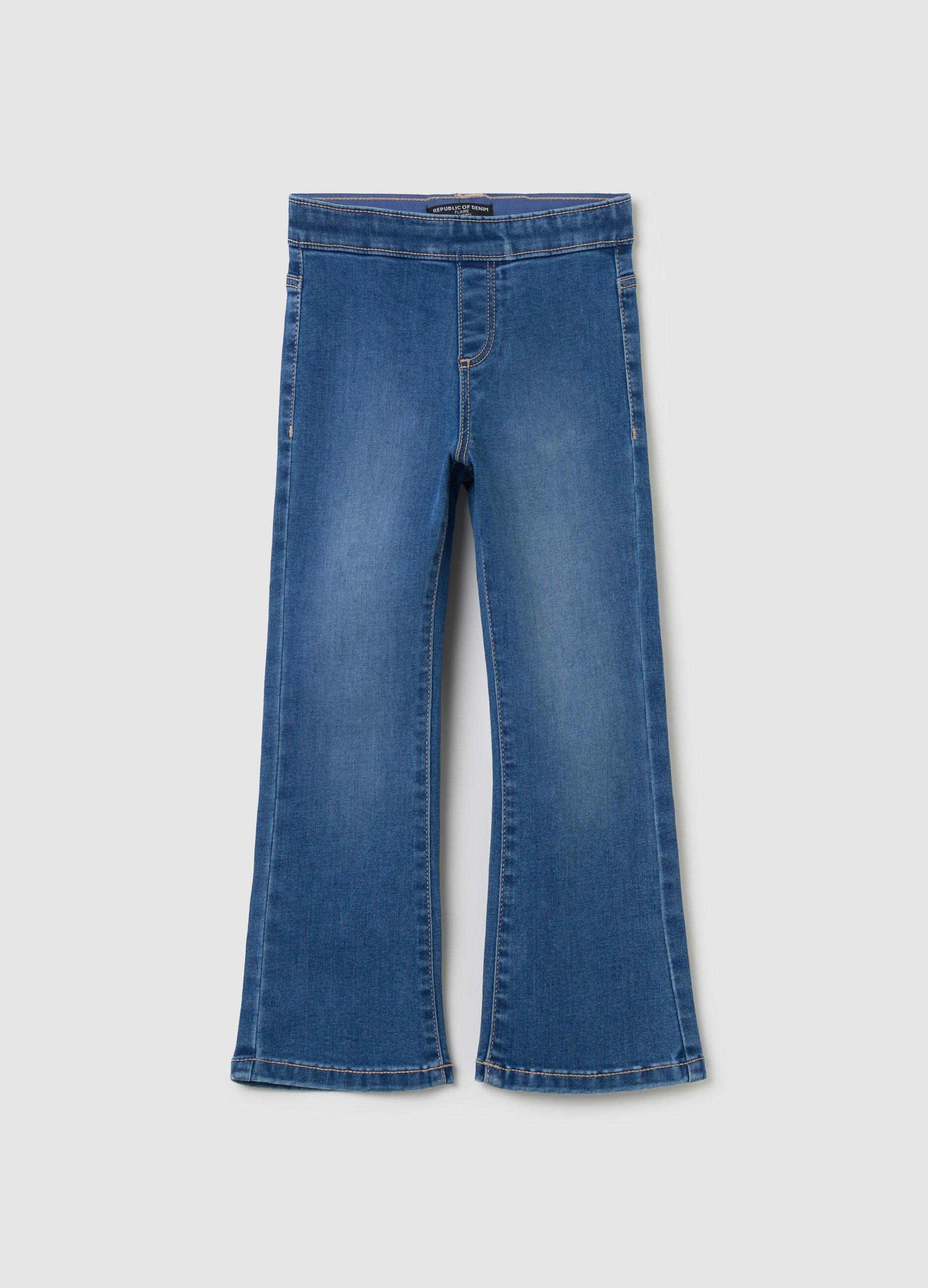 Jeggings Flare Fit Con Bolsillos, Niña, Lavado medio, Talla: 6-7