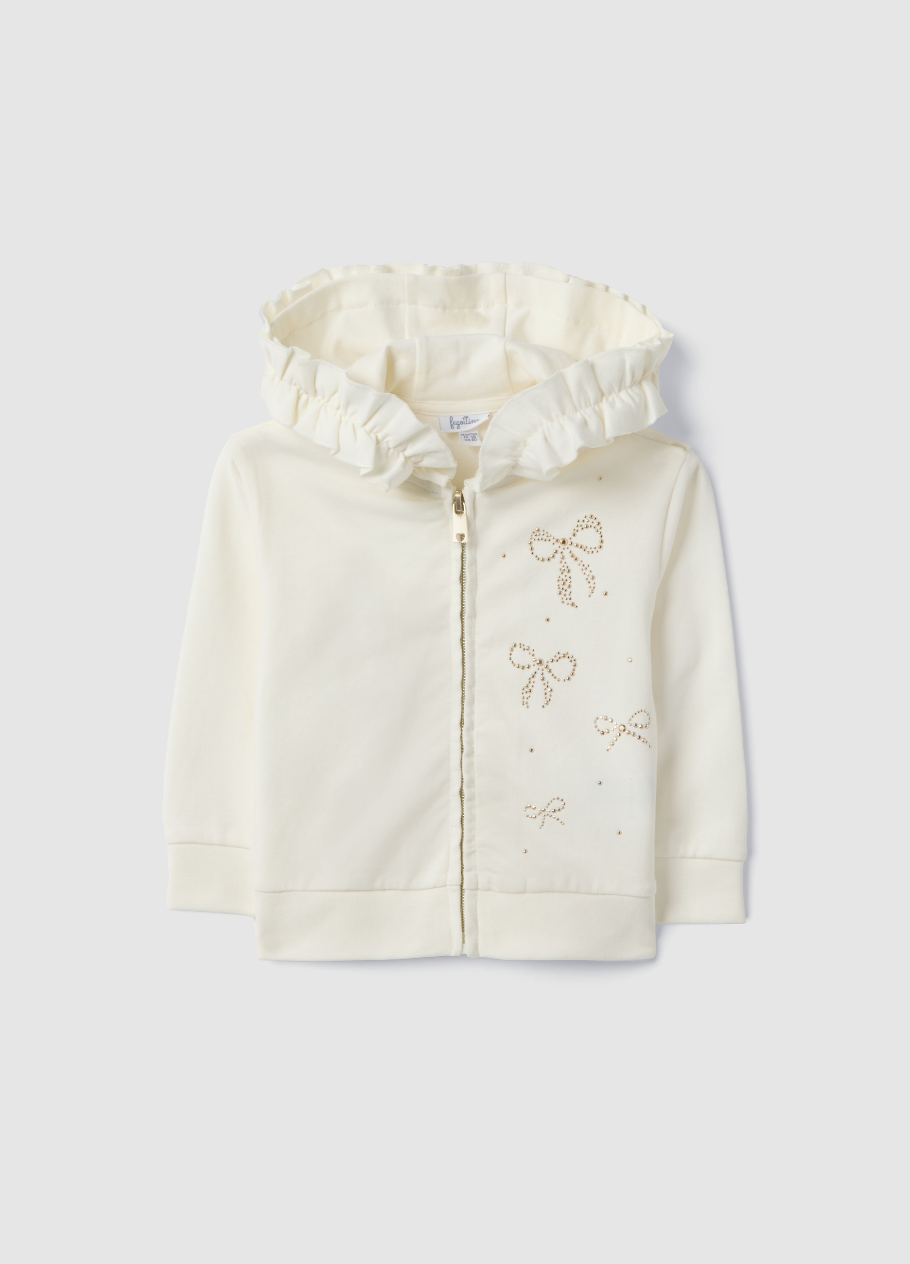 FAGOTTINO, Felpa In Cotone Elasticizzato Beige Con Zip E Cappuccio Da Bimba, Niña, Beige Jaspeado, Talla: 12-18