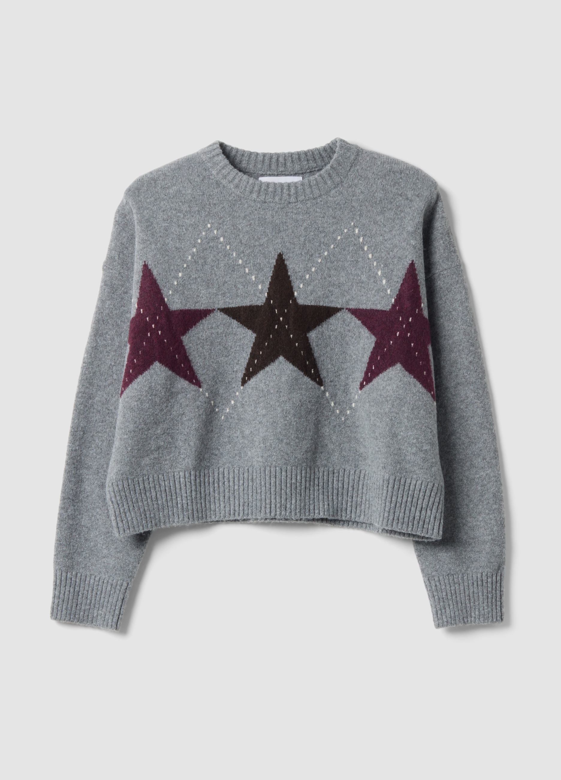 B.ANGEL, Maglia Grigia In Tessuto Elasticizzato Con Motivo A Stelle Over Fit, Donna, Grigio, Taglia: L