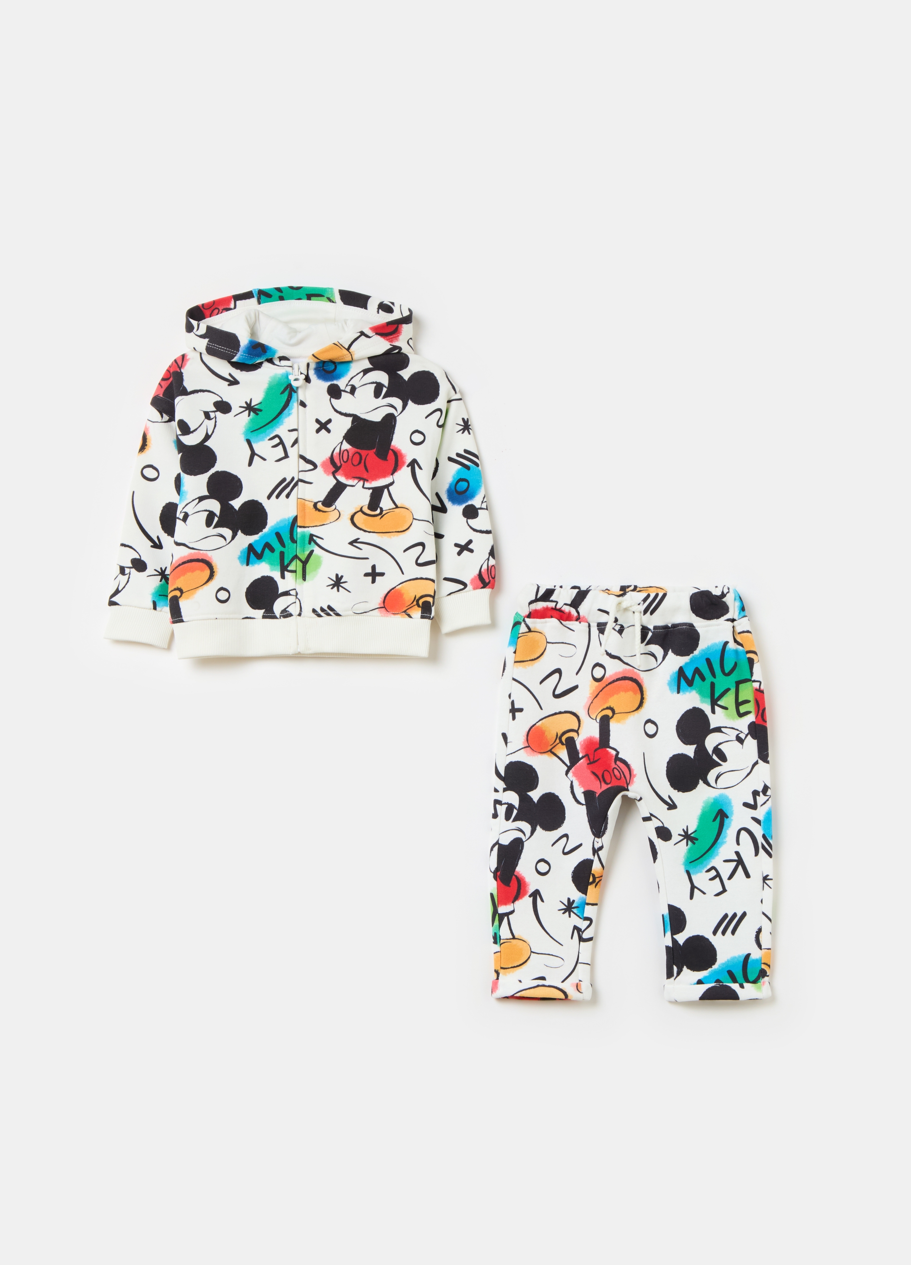 DISNEY, Jogging Set In French Terry Stampa Topolino, Bambino, Bianco, Taglia: 12-18
