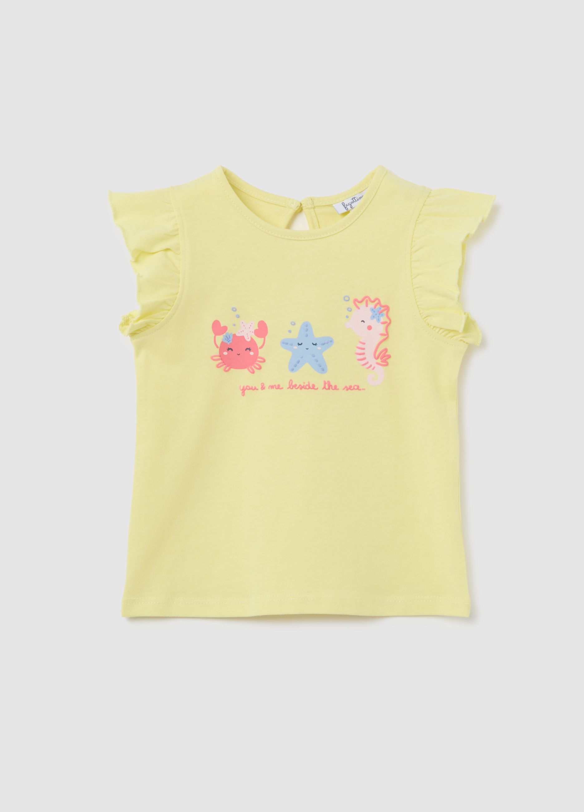 FAGOTTINO, Tank Top Giallo In Cotone Con Stampa E Volant, Bambina, Giallo, Taglia: 9-12