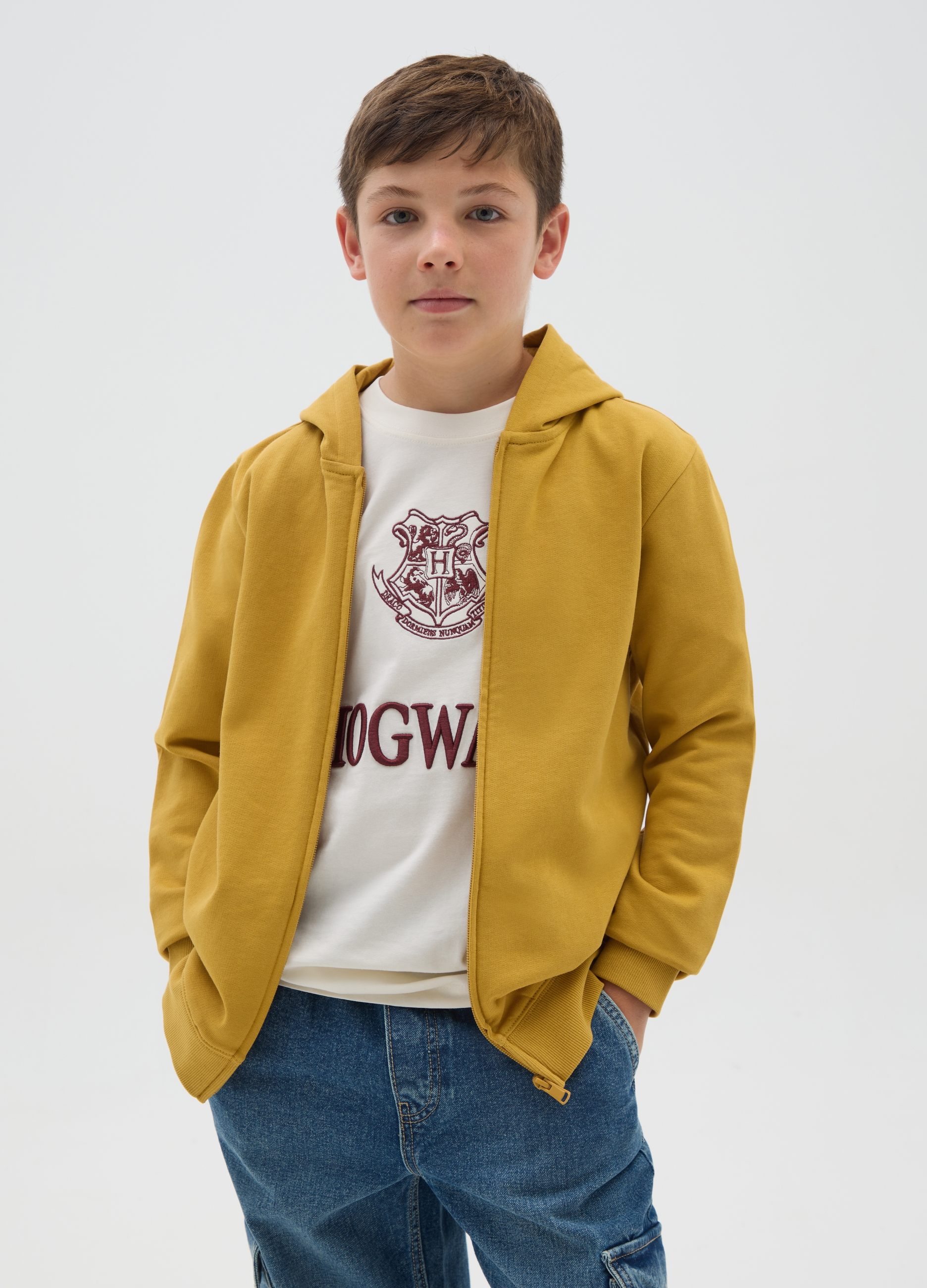 OVS KIDS, Felpa Gialla Da Ragazzo Con Cappuccio E Zip, Bambino, Giallo, Taglia: 13-14