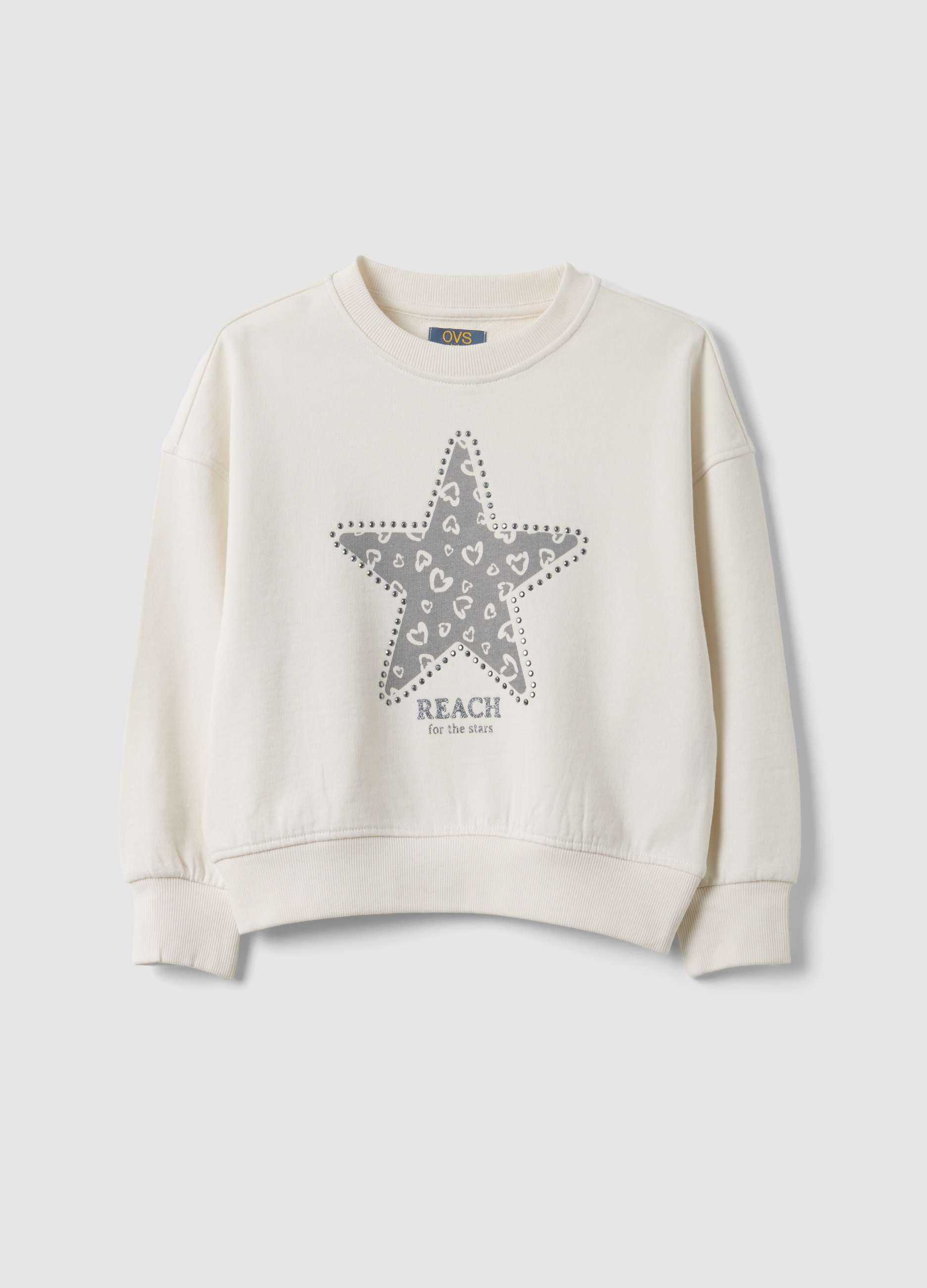 OVS KIDS, Felpa Bianca In Puro Cotone Con Stampa Stella Regular Fit Per Bambina, Bianco, Taglia: 4-5