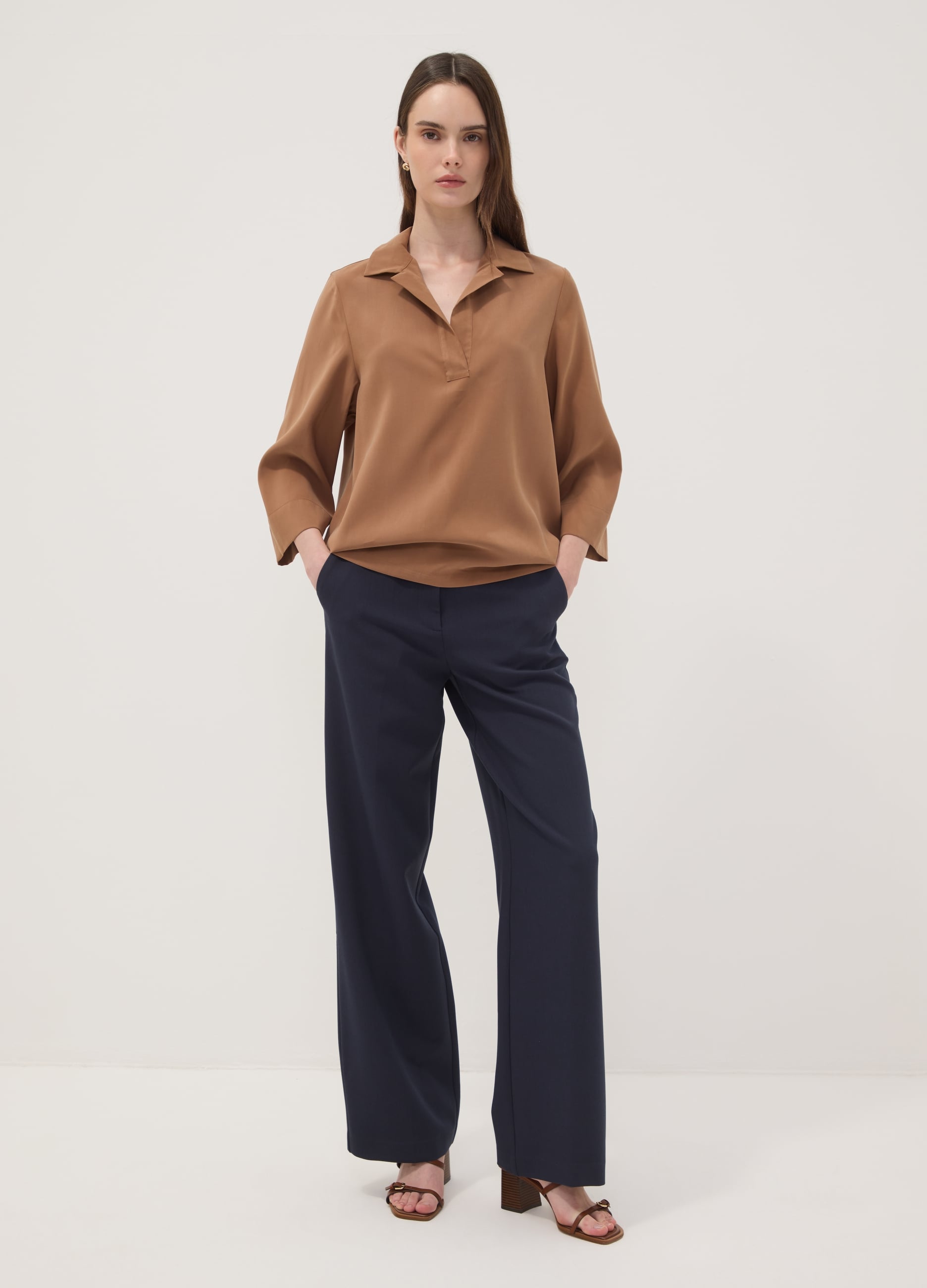 OVS, Pantaloni Blu Dritti In Viscosa Elasticizzato, Donna, Blu, Taglia: 50