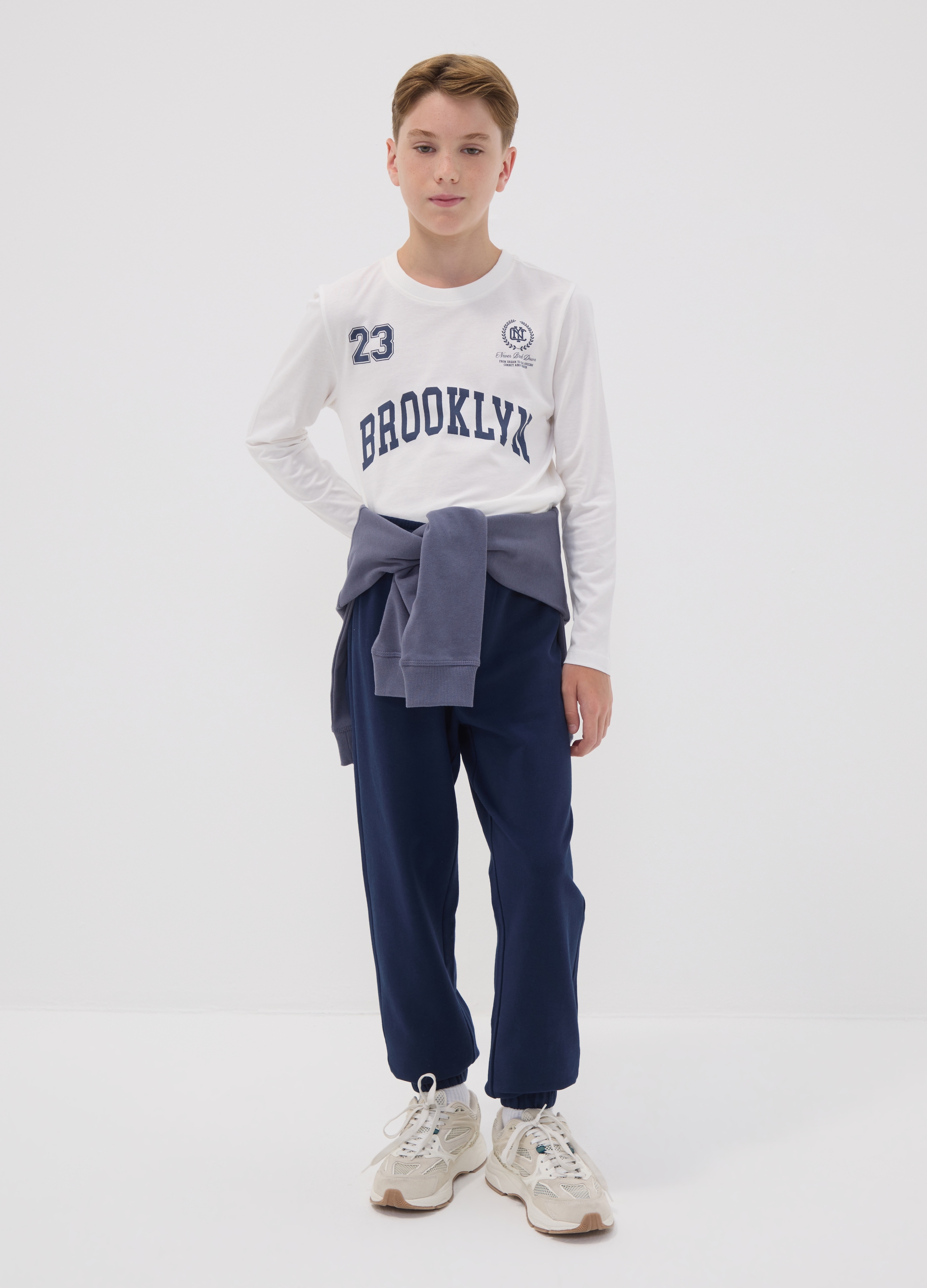 OVS KIDS, Pantaloni Jogger Blu In Puro Cotone Organico Regular Fit Per Ragazzo, Bambino, Blu, Taglia: 13-14