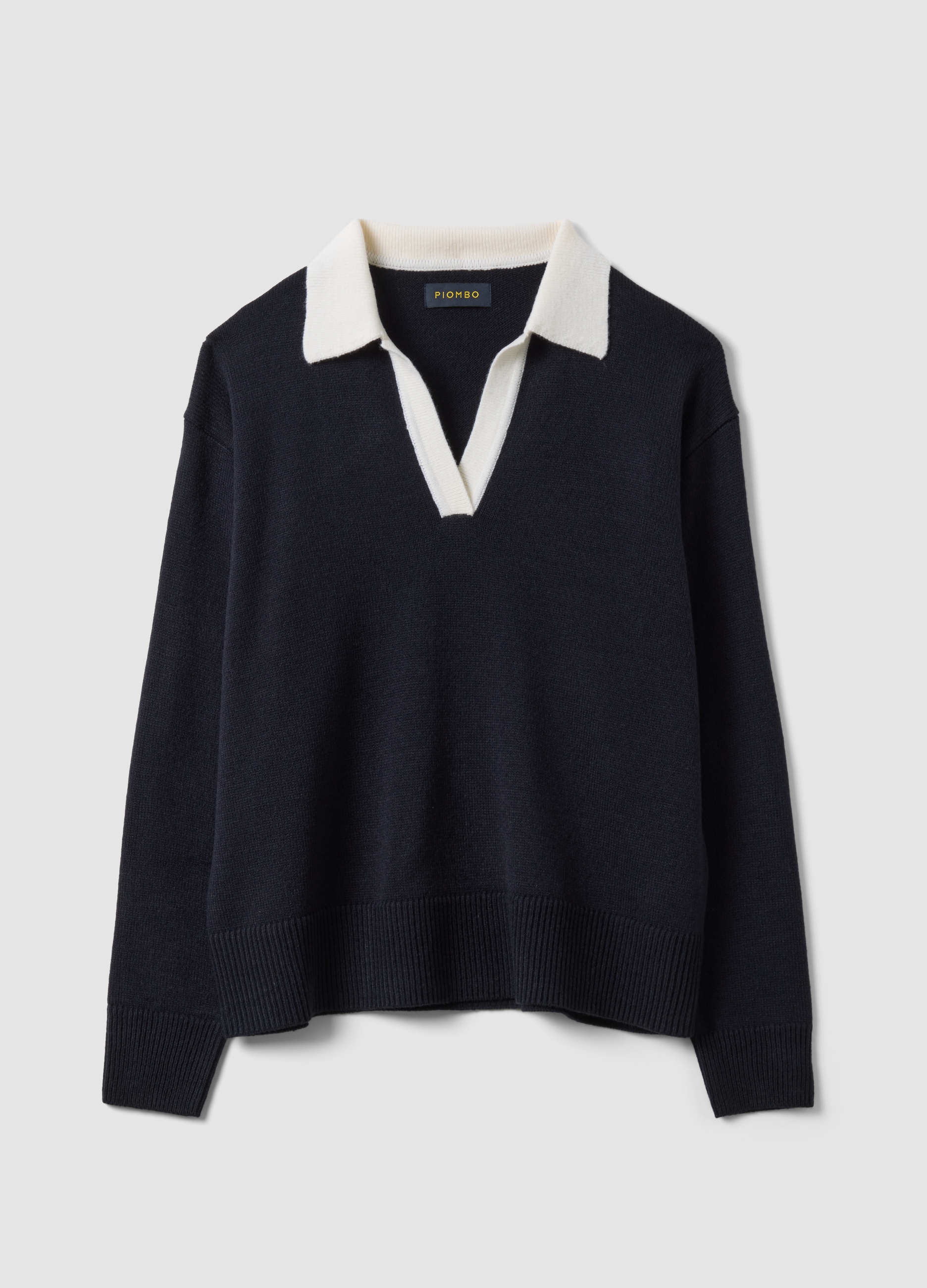 PIOMBO, Maglia Blu In Misto Lana Con Colletto Polo, Donna, Blu, Taglia: L