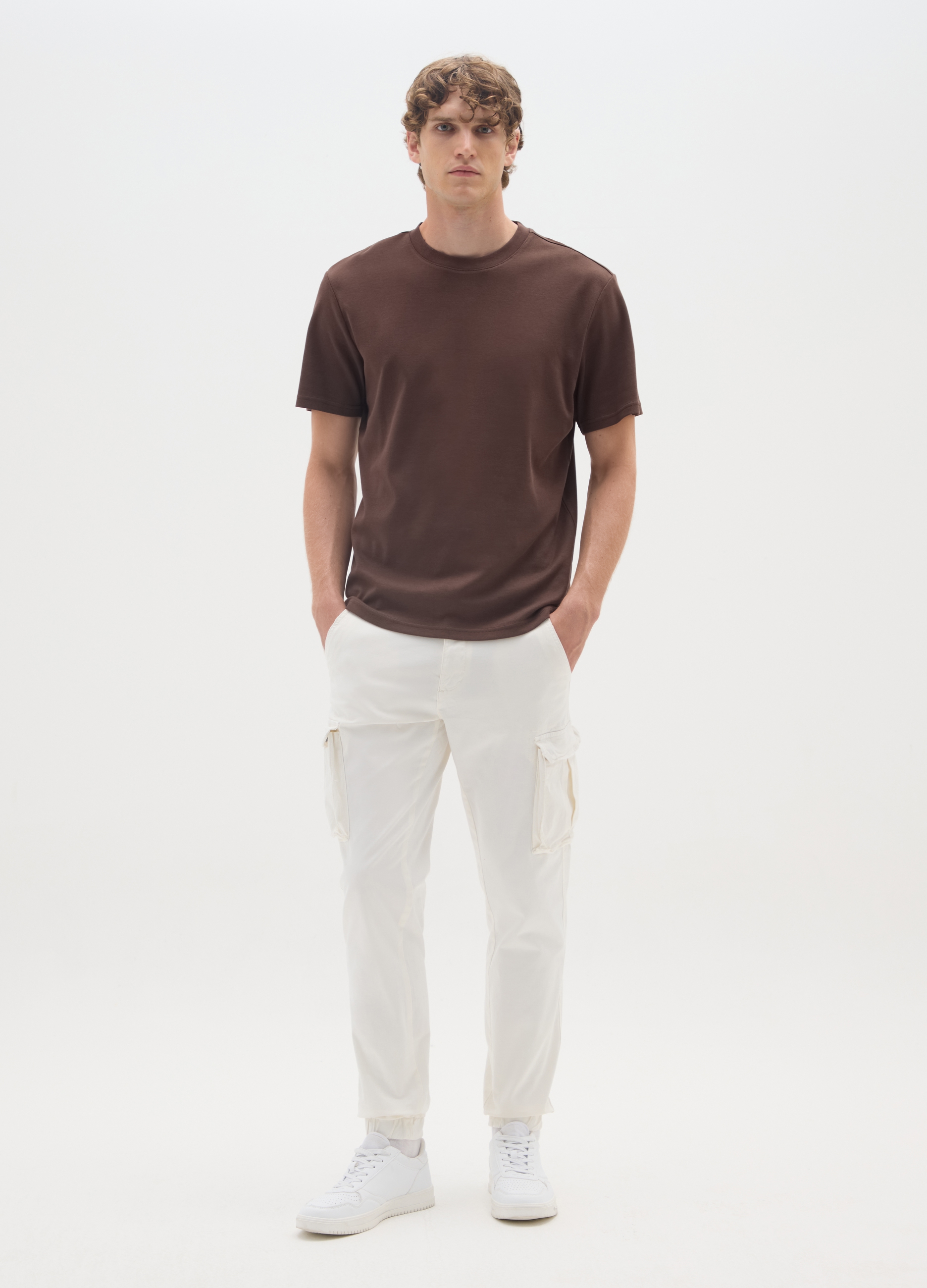 Pantaloni Cargo In Misto Cotone Elasticizzato Bianchi Slim Fit, Hombre, Blanco hielo, Talla: 50