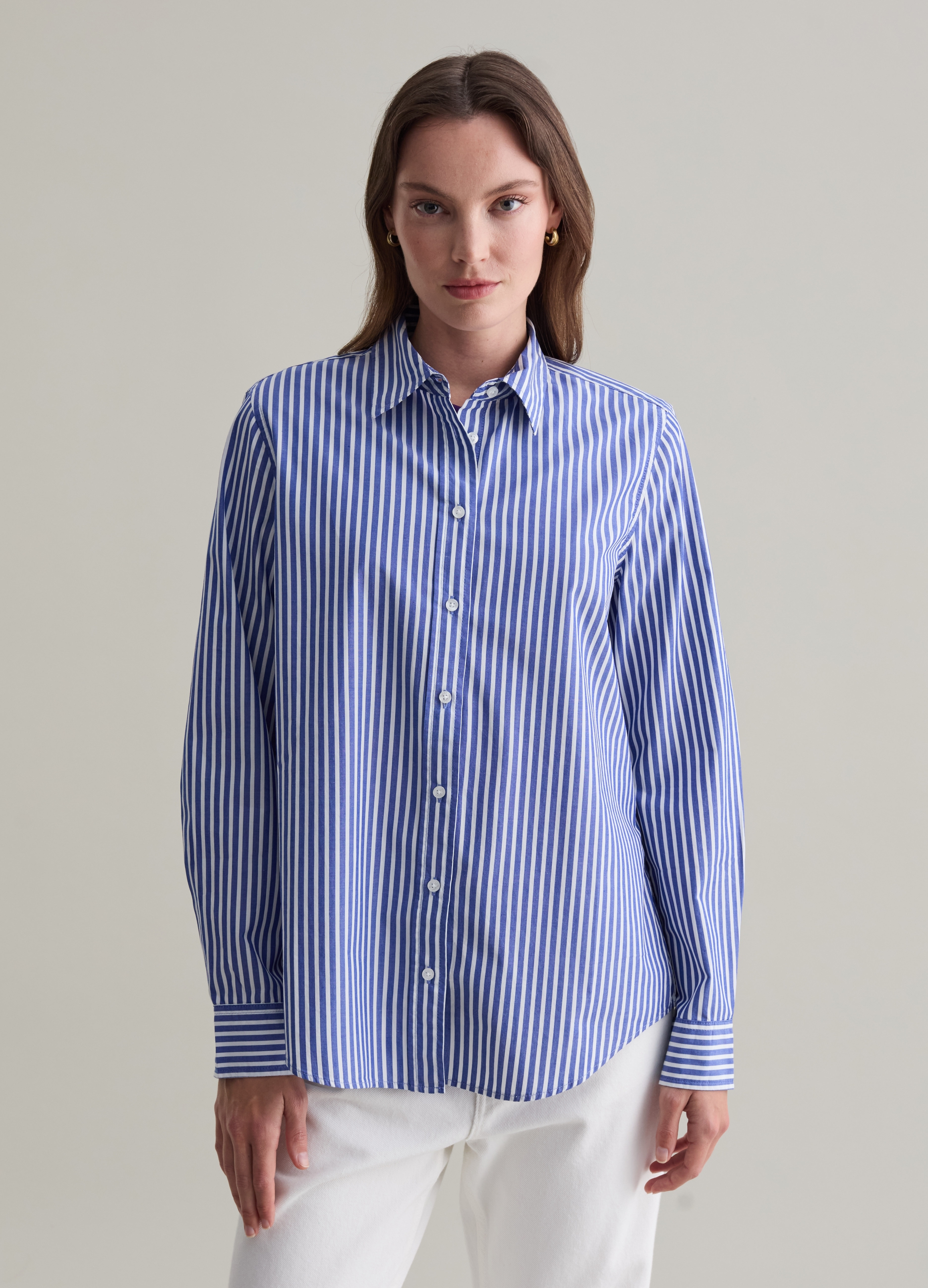 PIOMBO, Camisa De Popelina De Algodón, Mujer, Blanco/azul, Talla: 38