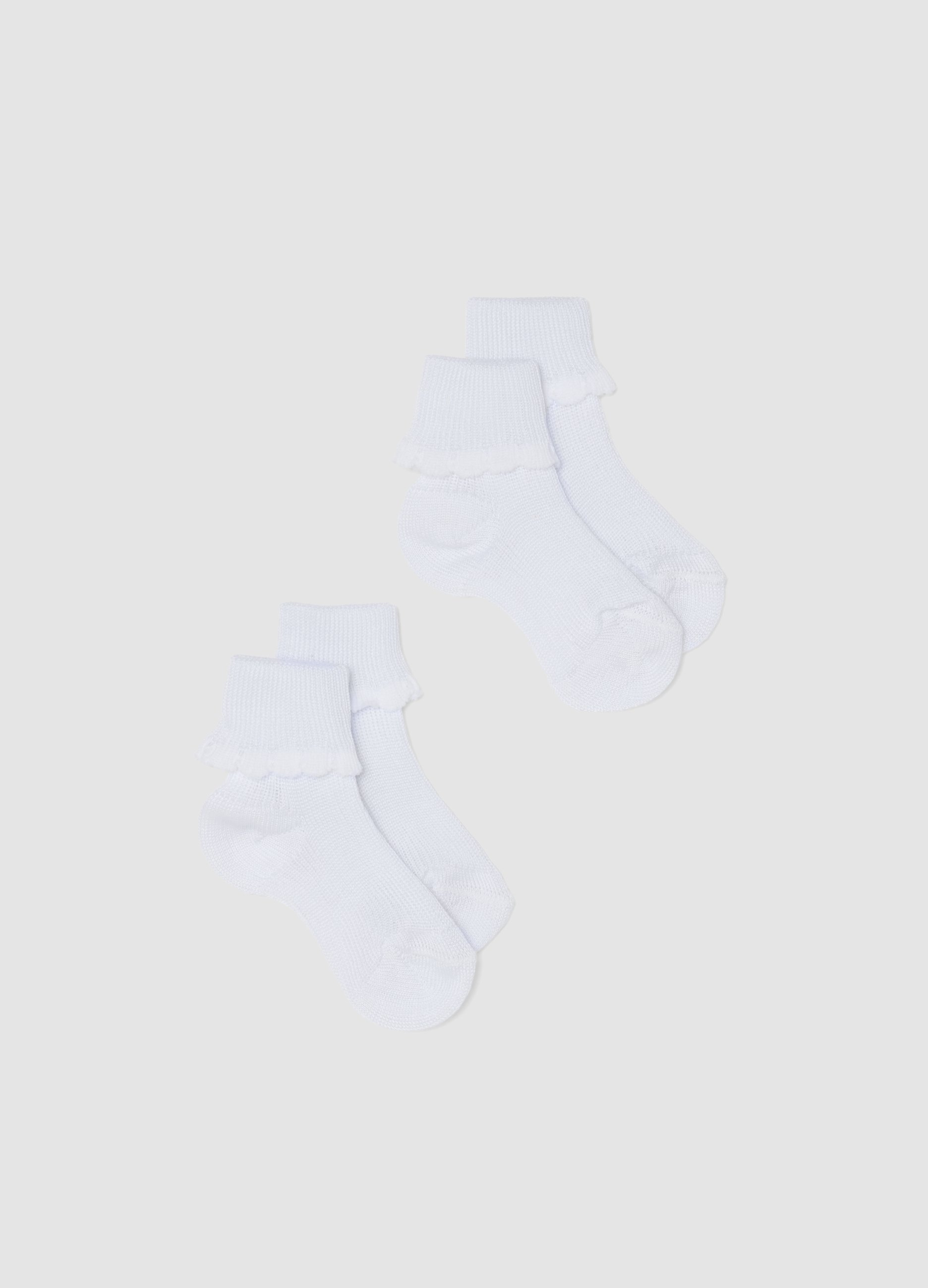 FAGOTTINO, Bipack Calzini In Misto Cotone Bianchi Da Neonato Con Bordo Ricamato, Unisex, Blanco óptico, Talla: 3-6