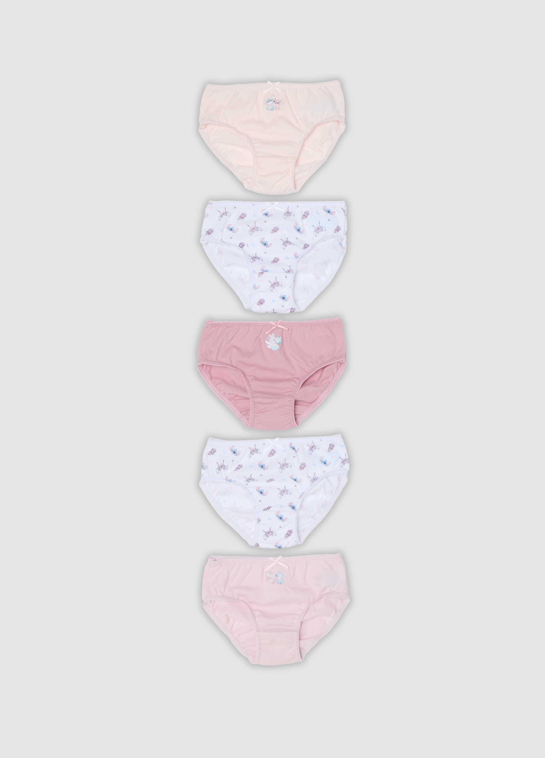 FAGOTTINO, Multipack Di Cinque Mutandine In Puro Cotone Organico Con Stampe Lilo & Stitch Per Bimba, Bambina, Rosa, Taglia: 30-36