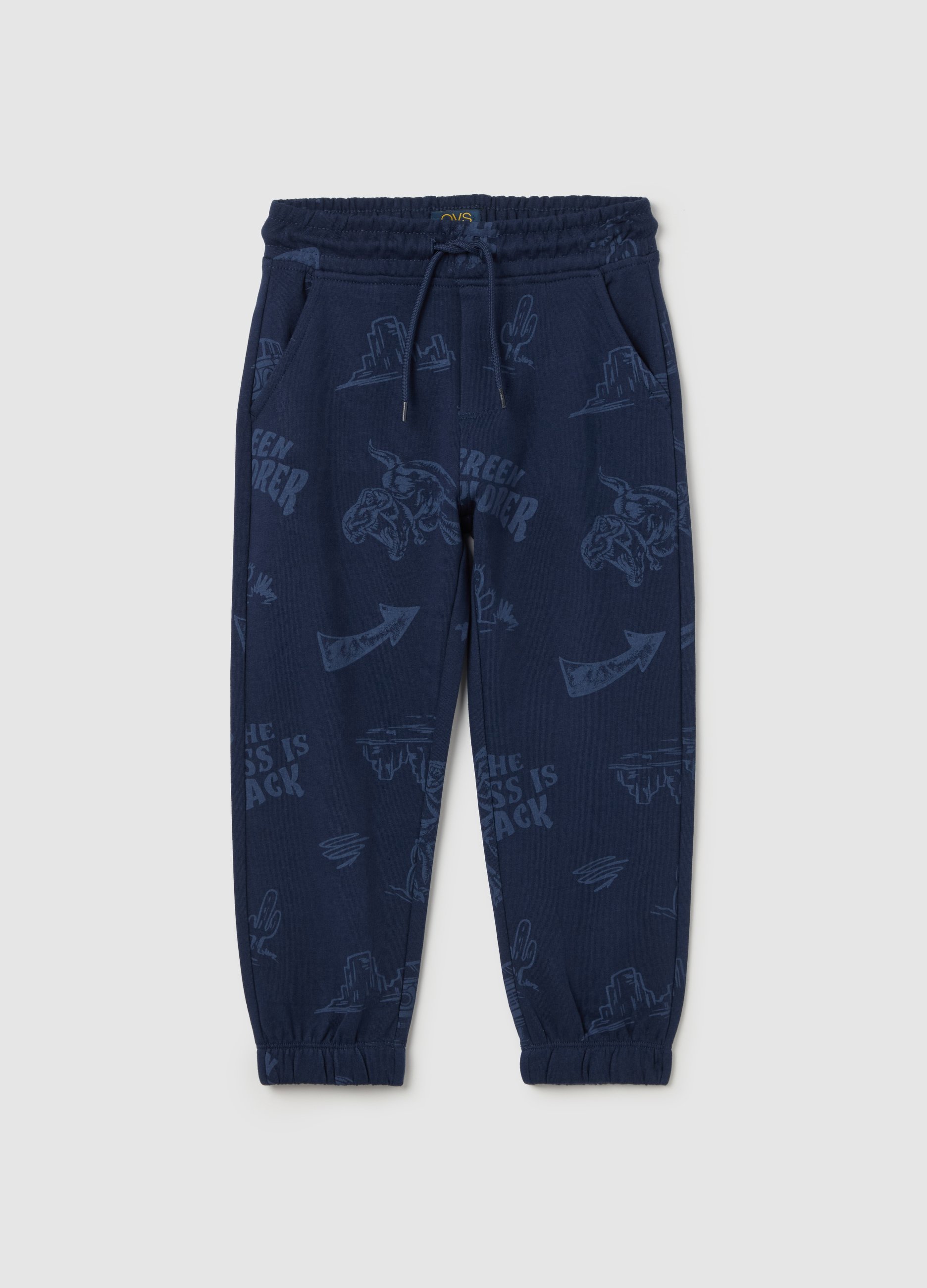 Joggers Con Cordón De Ajuste Y Estampado, Niño, Azul oscuro, Talla: 8-9