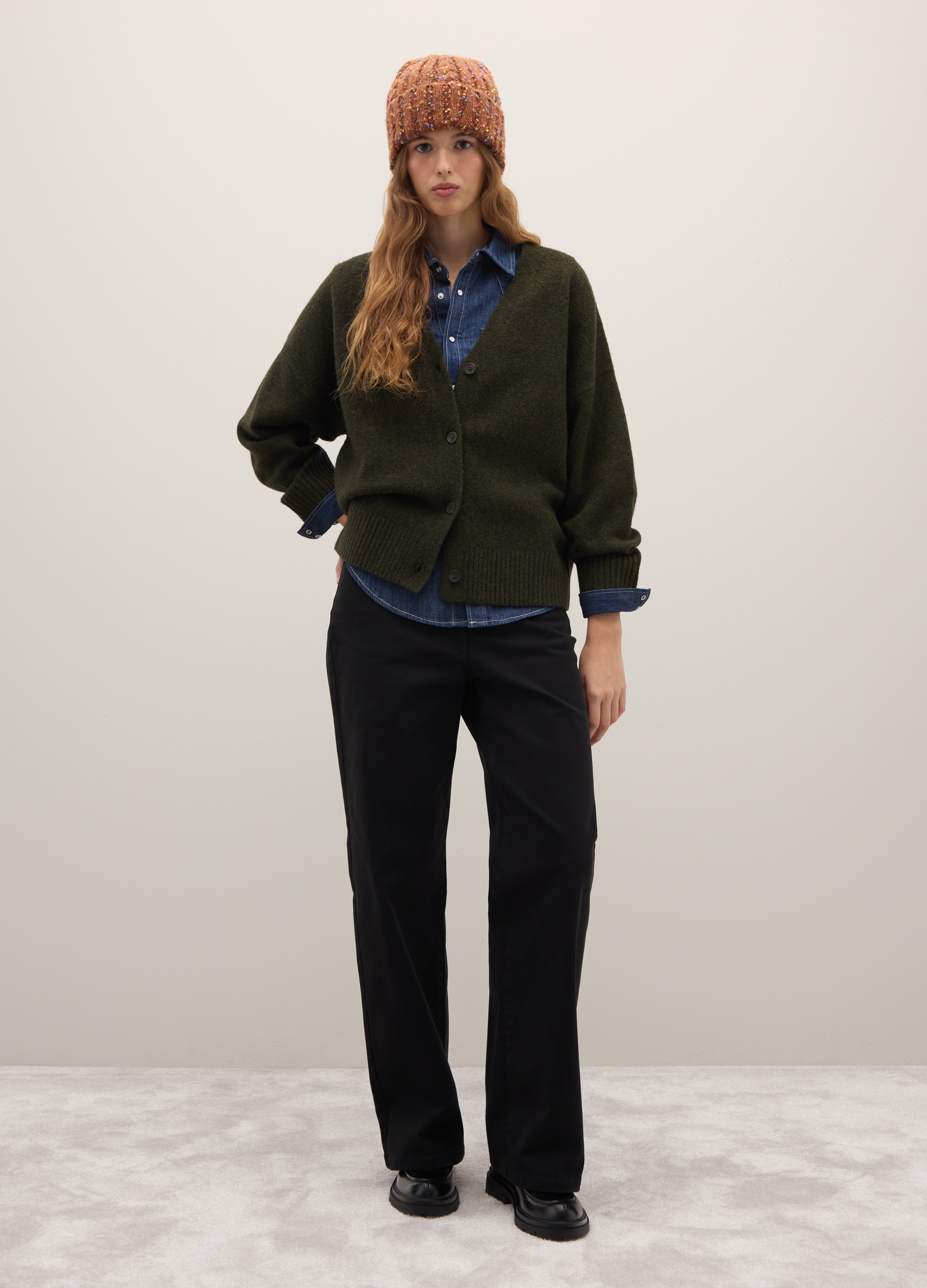 PIOMBO, Cárdigan Verde Oscuro De Corte Holgado Con Cuello En V Y Botones, Mujer, Verde bosque, Talla: 40