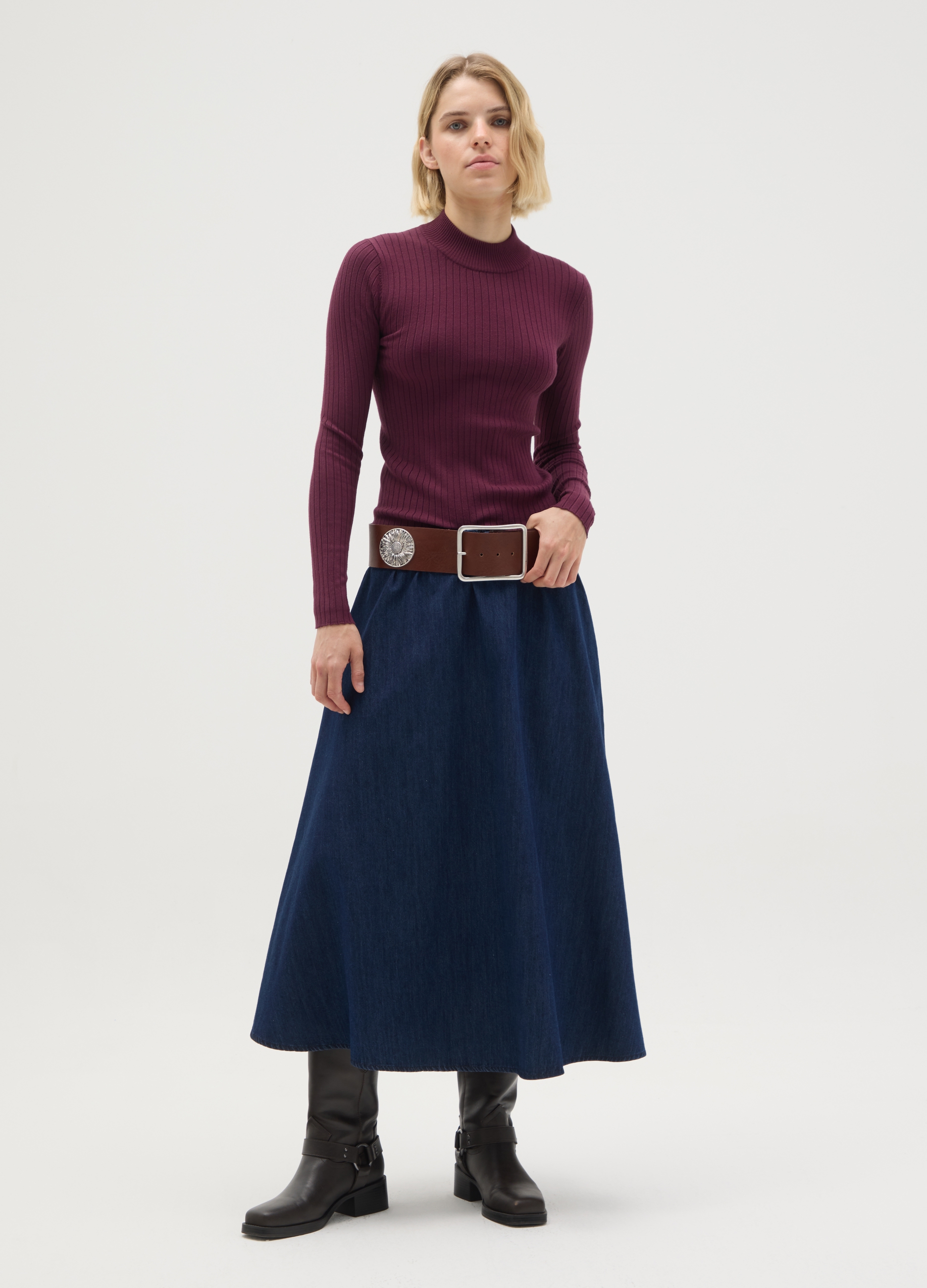 OVS, Maglia A Coste Viola Vinaccia A Collo Alto, Donna, Viola, Taglia: L