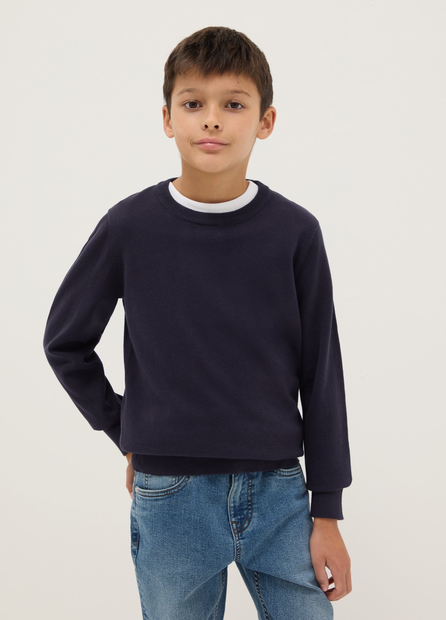 OVS KIDS, Pullover In Puro Cotone Blu Regular Fit Per Bambino, Blu, Taglia: 10-11