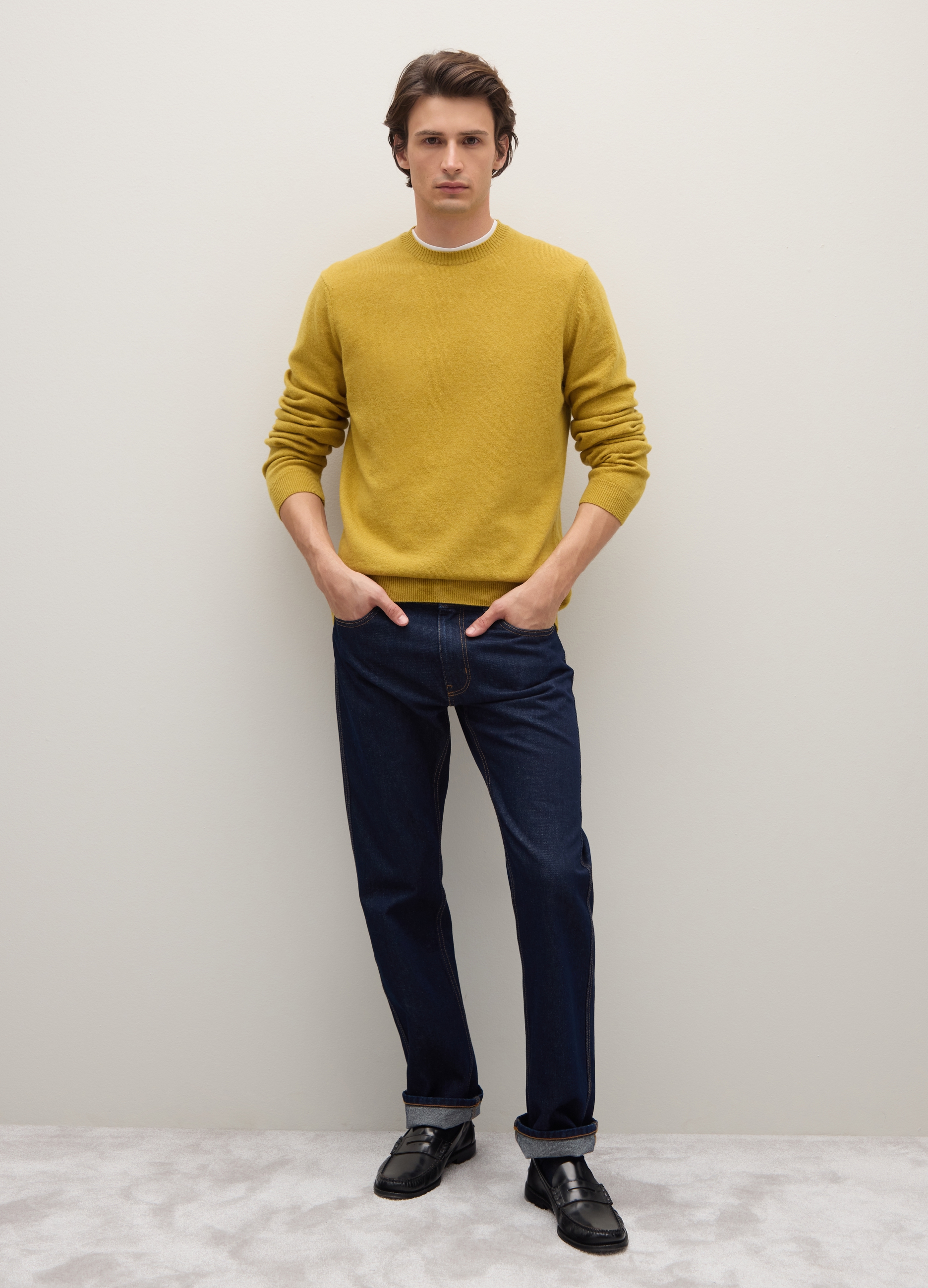 PIOMBO, Jersey Amarillo De Lana De Cordero Puro, Ajuste Regular, Hombre, Amarillo ocre, Talla: XXL