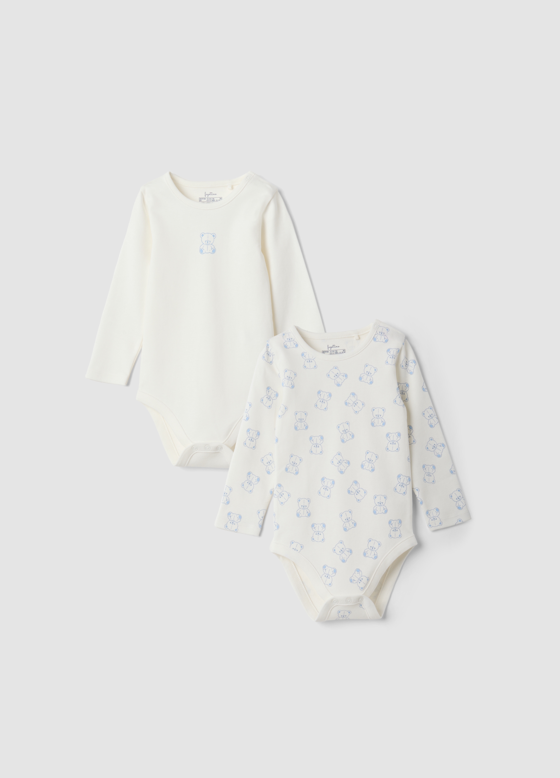 FAGOTTINO, Bipack Body Bianchi In Puro Cotone Organico Con Orsetti Per Neonati, Bambino, Bianco, Taglia: 12-18