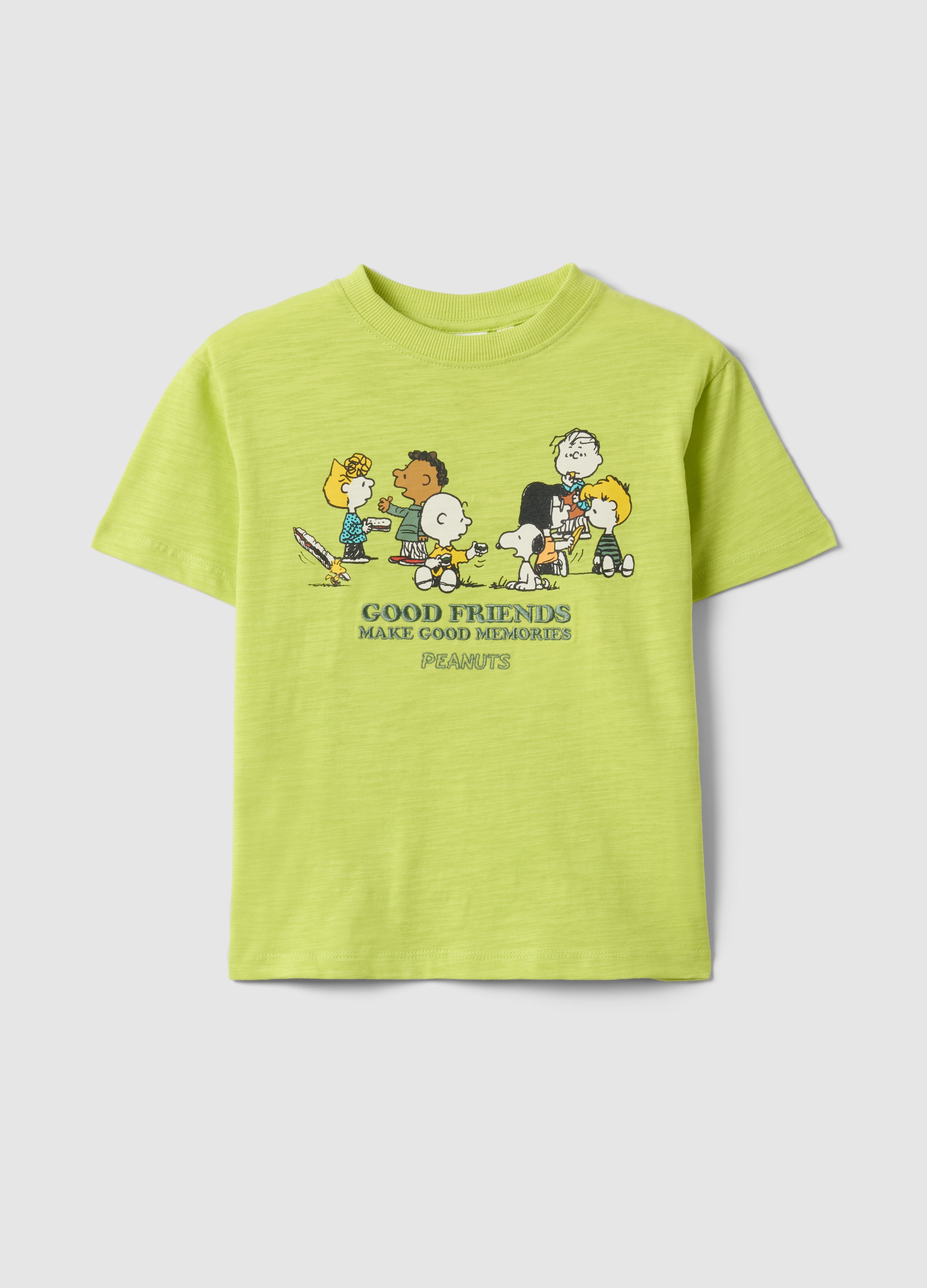PEANUTS, T-shirt In Misto Cotone Giallo Da Bambino Regular Fit Con Peanuts, Niño, Amarillo ácido, Talla: 8-9