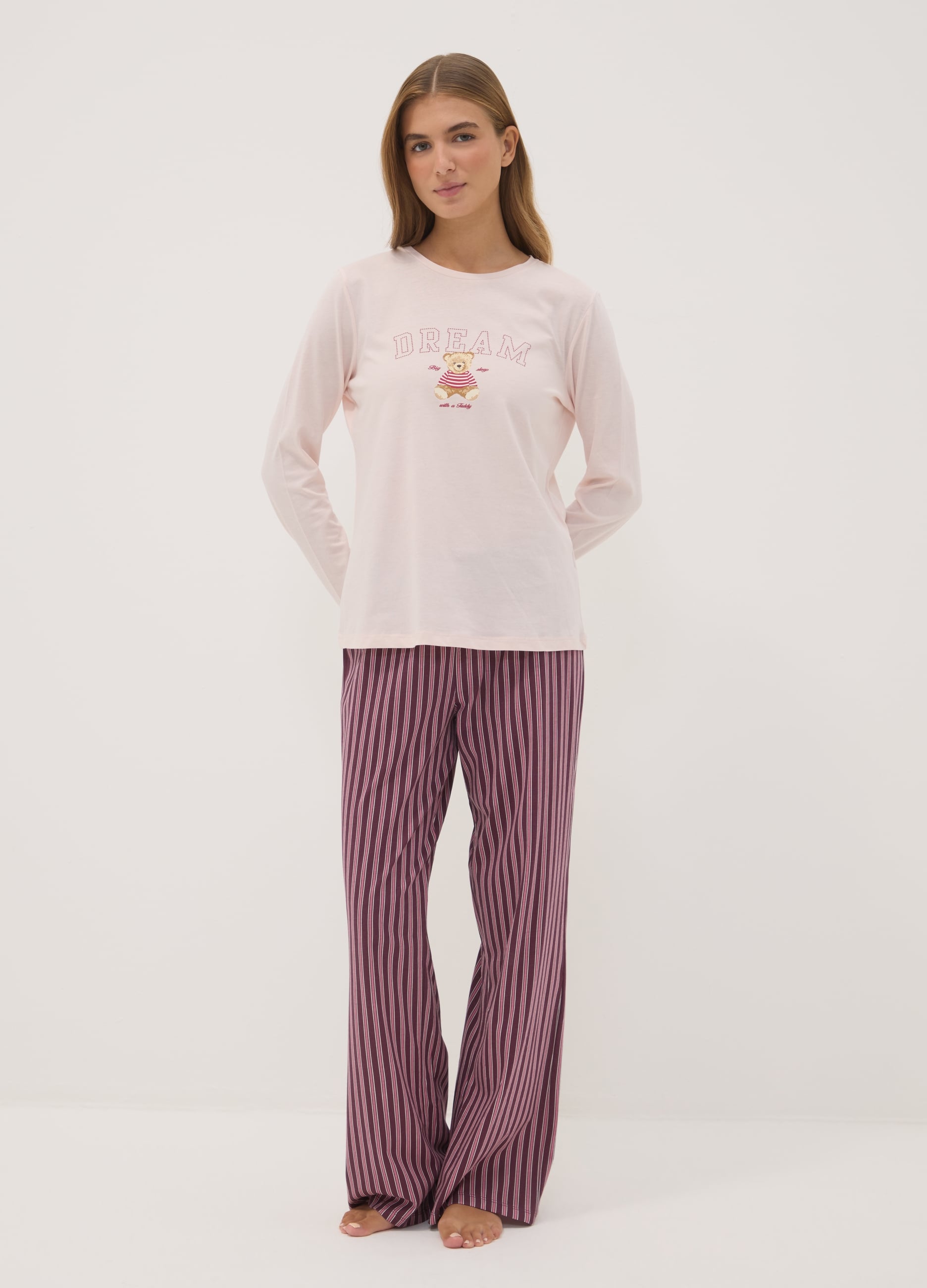 OVS, Pigiama Viola Malva In Puro Cotone Organico Con Girocollo, Donna, Viola, Taglia: S