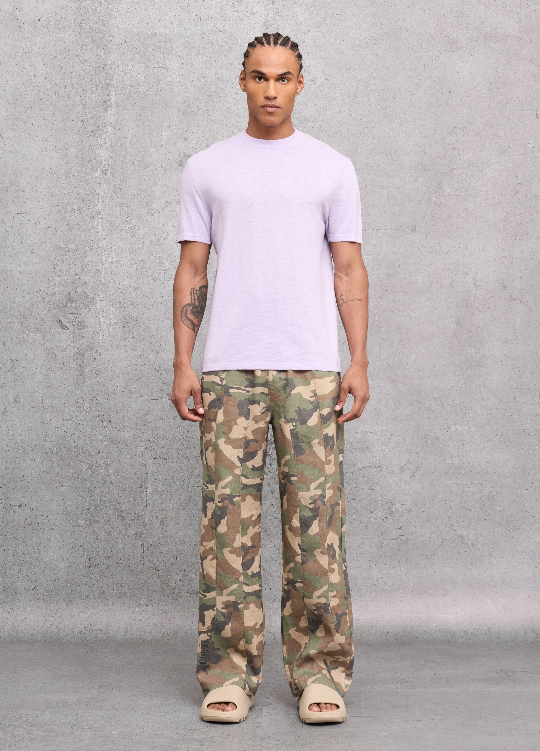 Utopja Uomo Multicolor 100% Linen Wide Leg Pants Camo, Taglia: L
