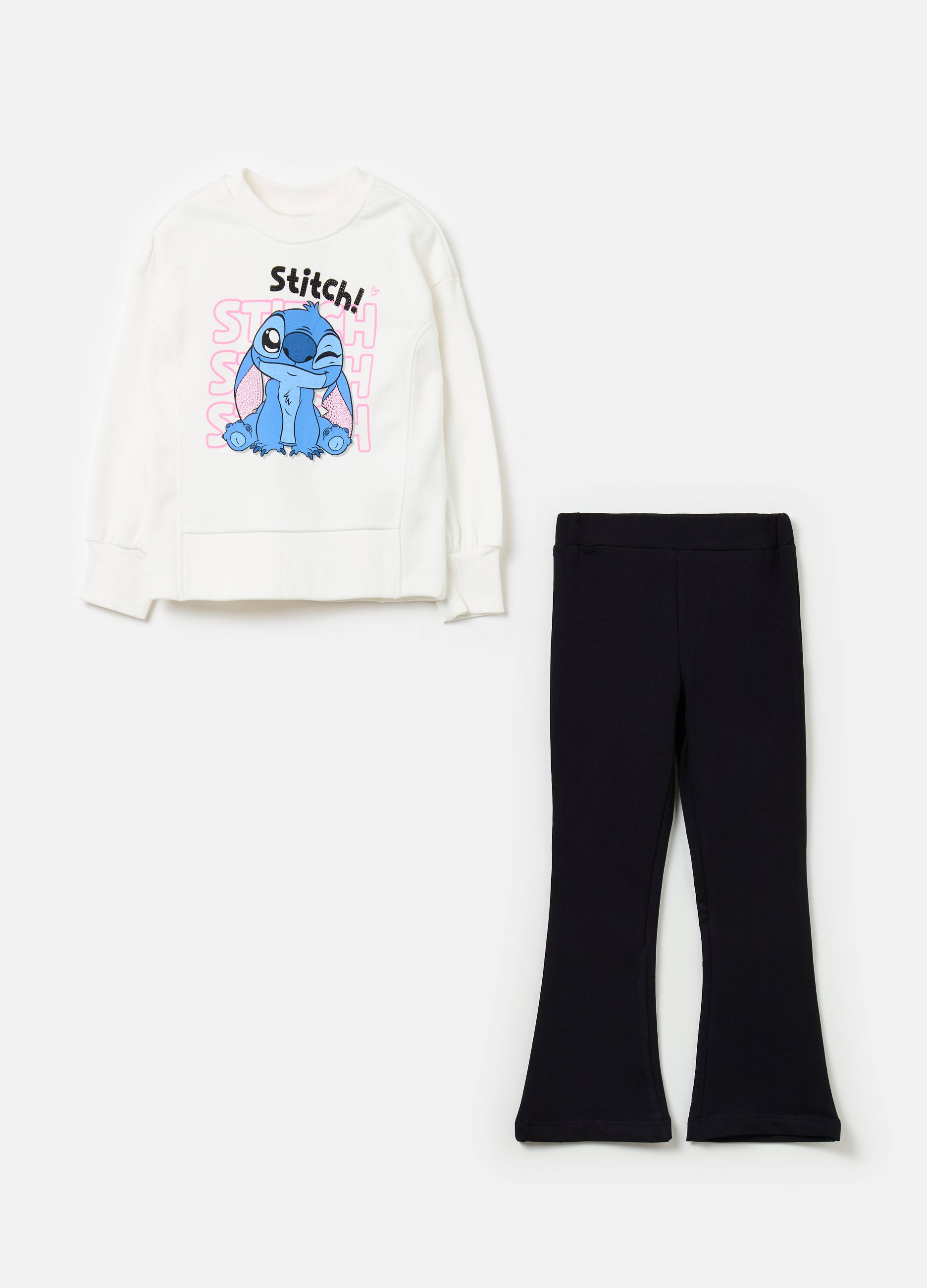 Pack Jogging Con Strass Y Estampado Stitch, Niña, Blanco/negro, Talla: 4-5