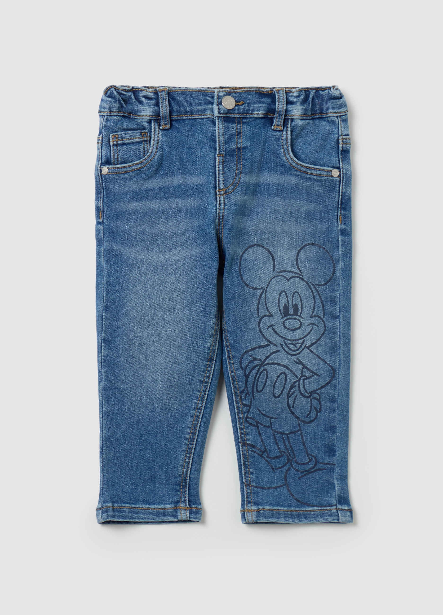 FAGOTTINO, Jeans Cinque Tasche Con Stampa Topolino, Bambino, Denim, Taglia: 9-12